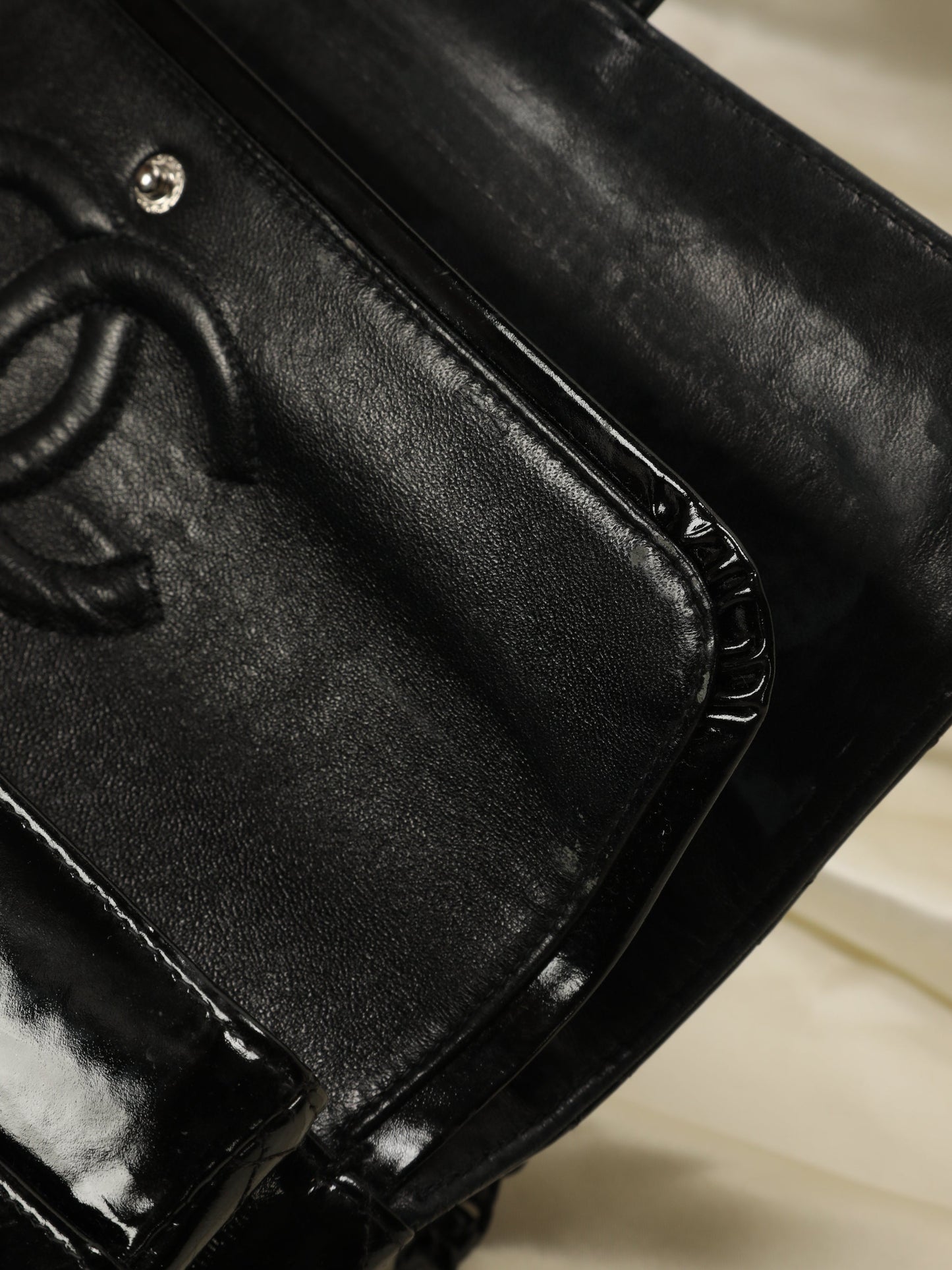 Extremely Rare Chanel Patent All Black Flap Bag
