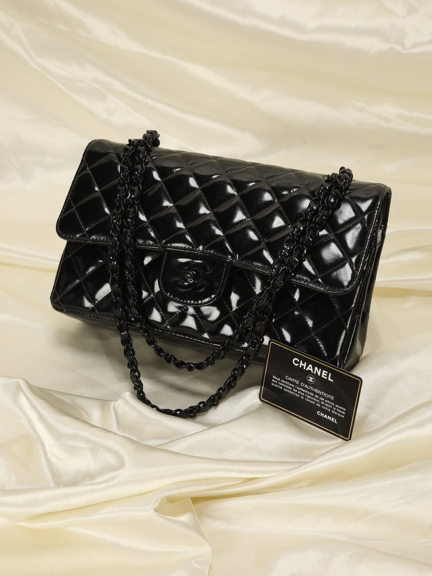 Extremely Rare Chanel Patent All Black Flap Bag