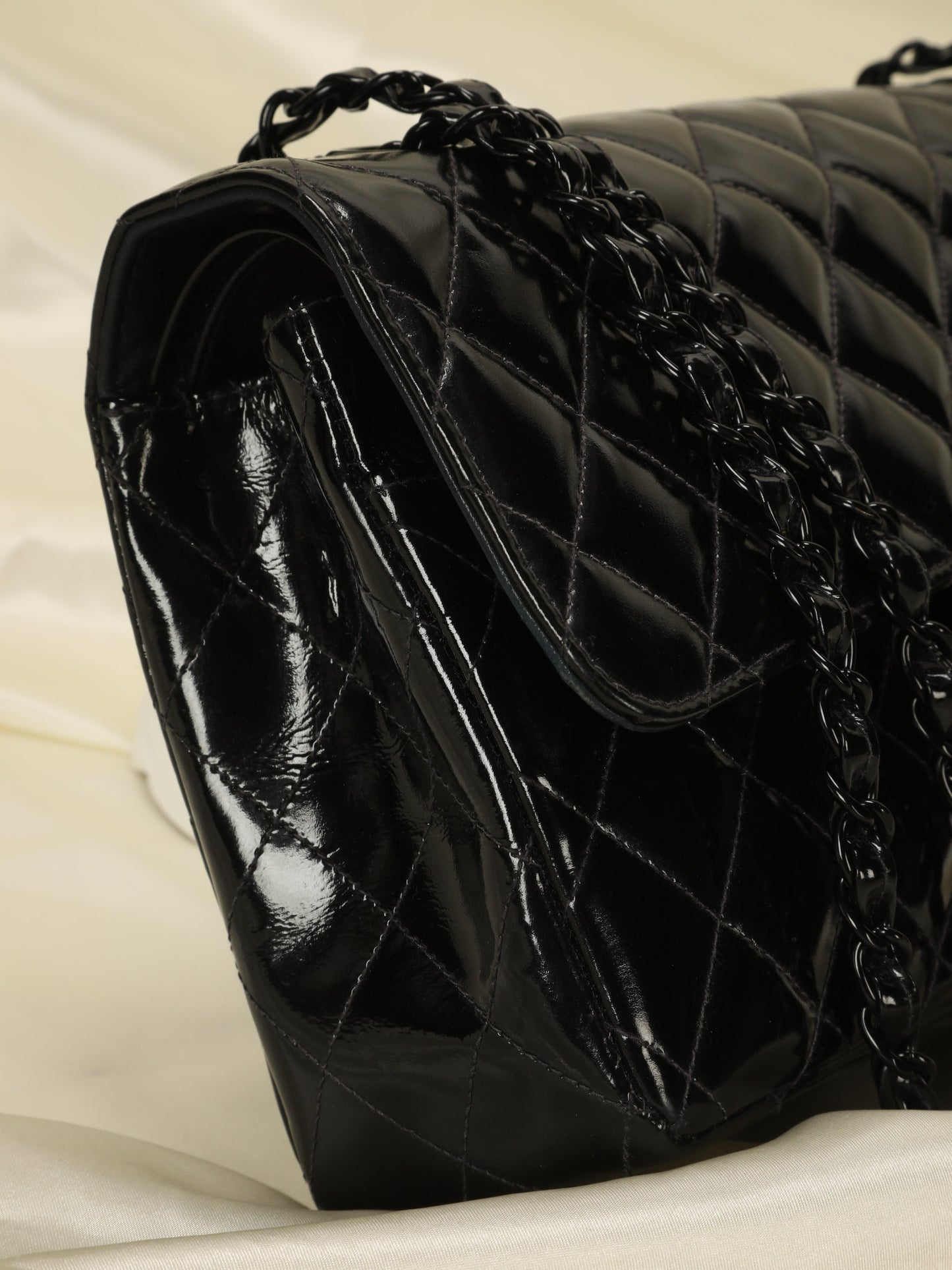 Extremely Rare Chanel Patent All Black Flap Bag