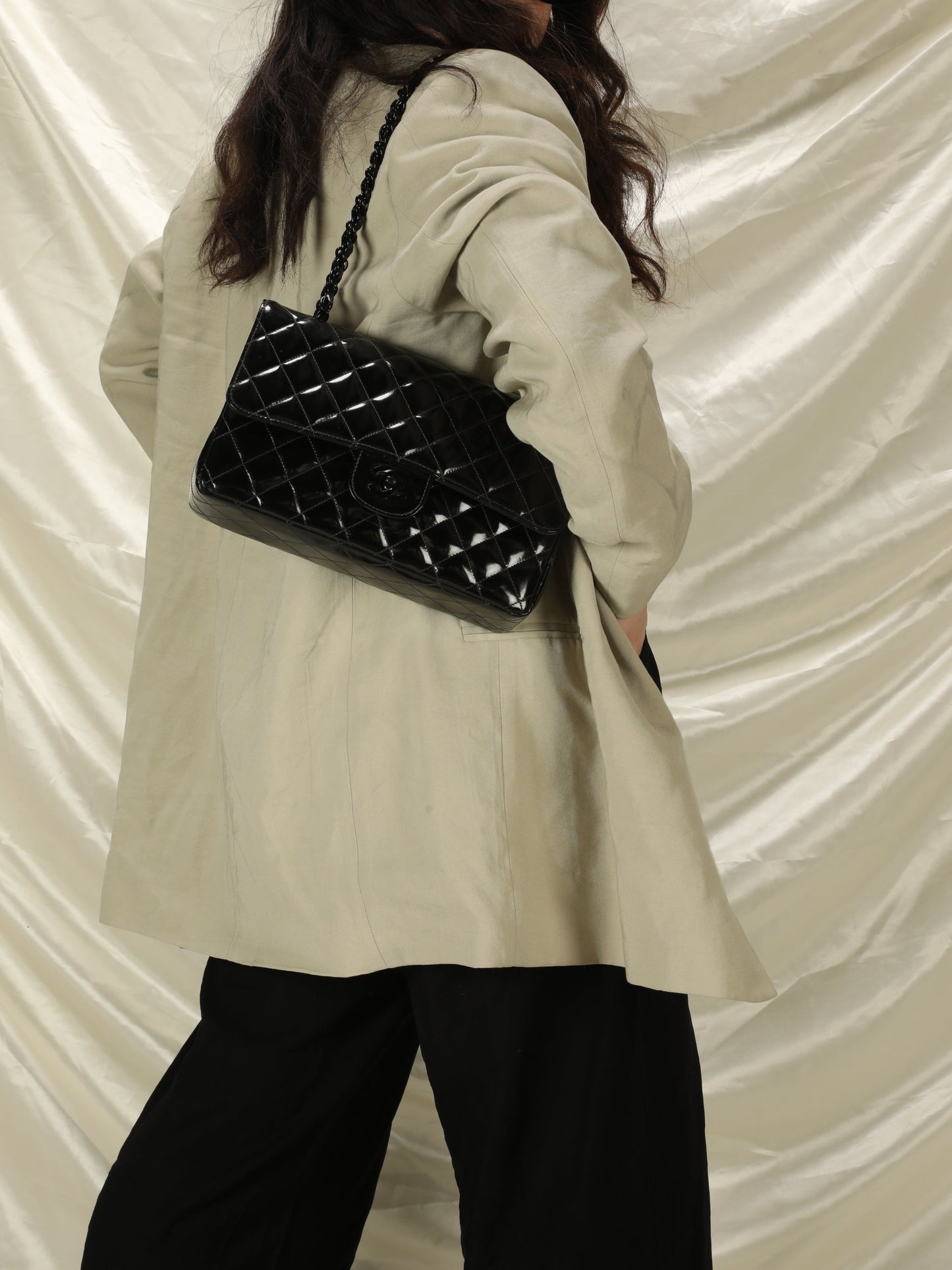 Extremely Rare Chanel Patent All Black Flap Bag