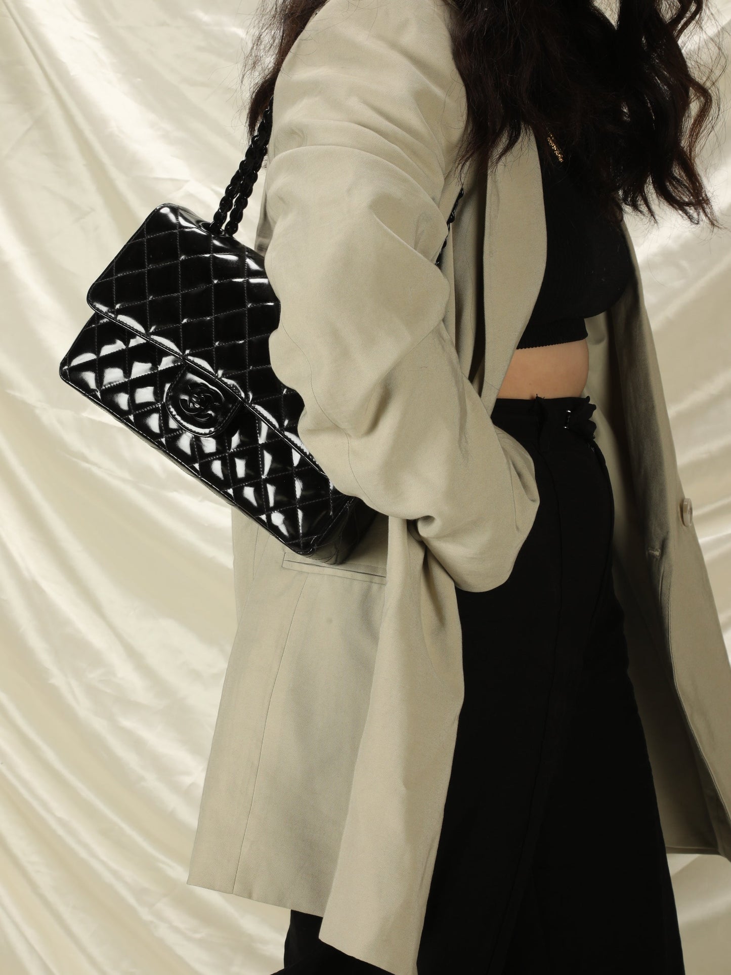 Extremely Rare Chanel Patent All Black Flap Bag