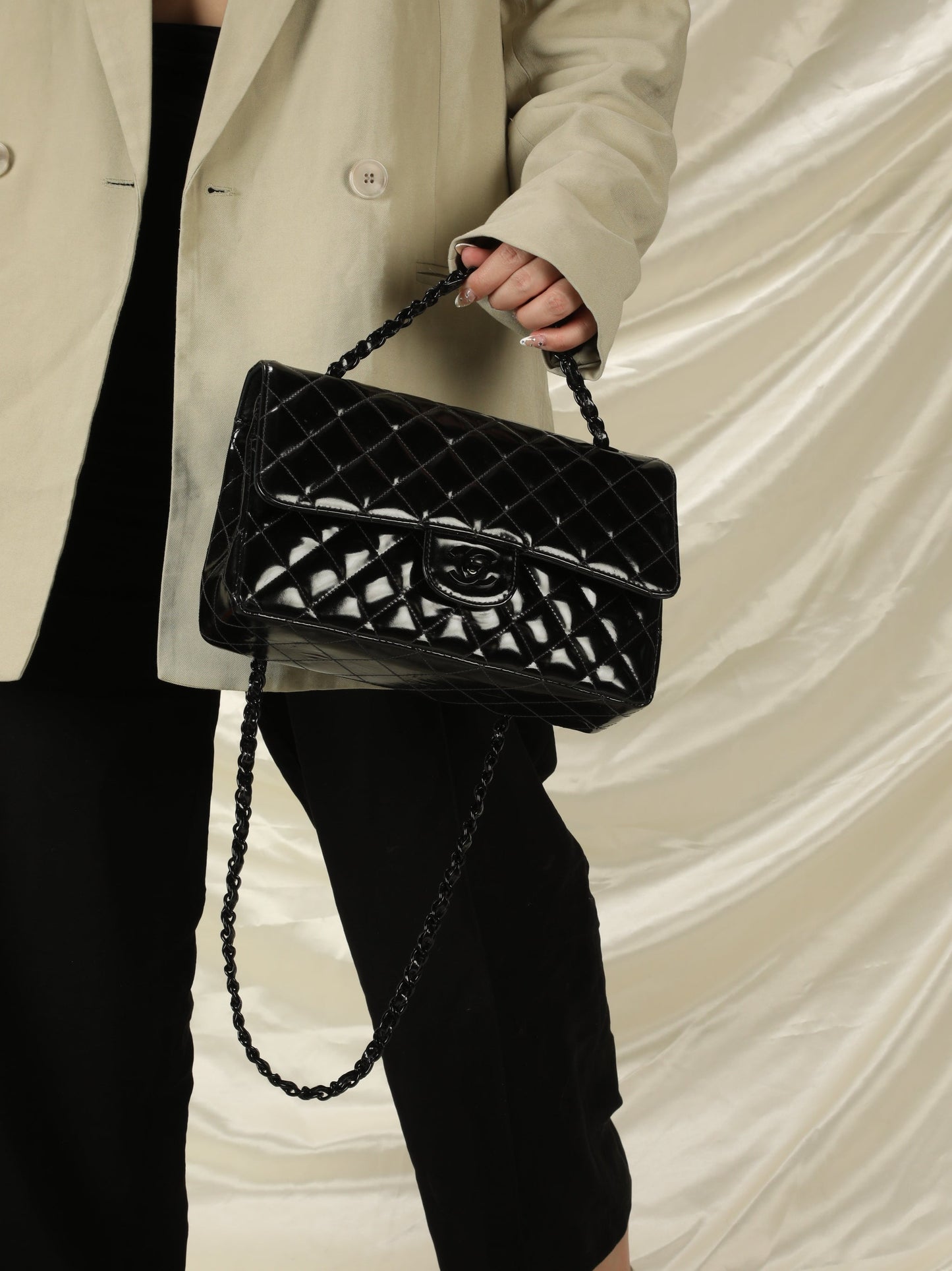 Extremely Rare Chanel Patent All Black Flap Bag