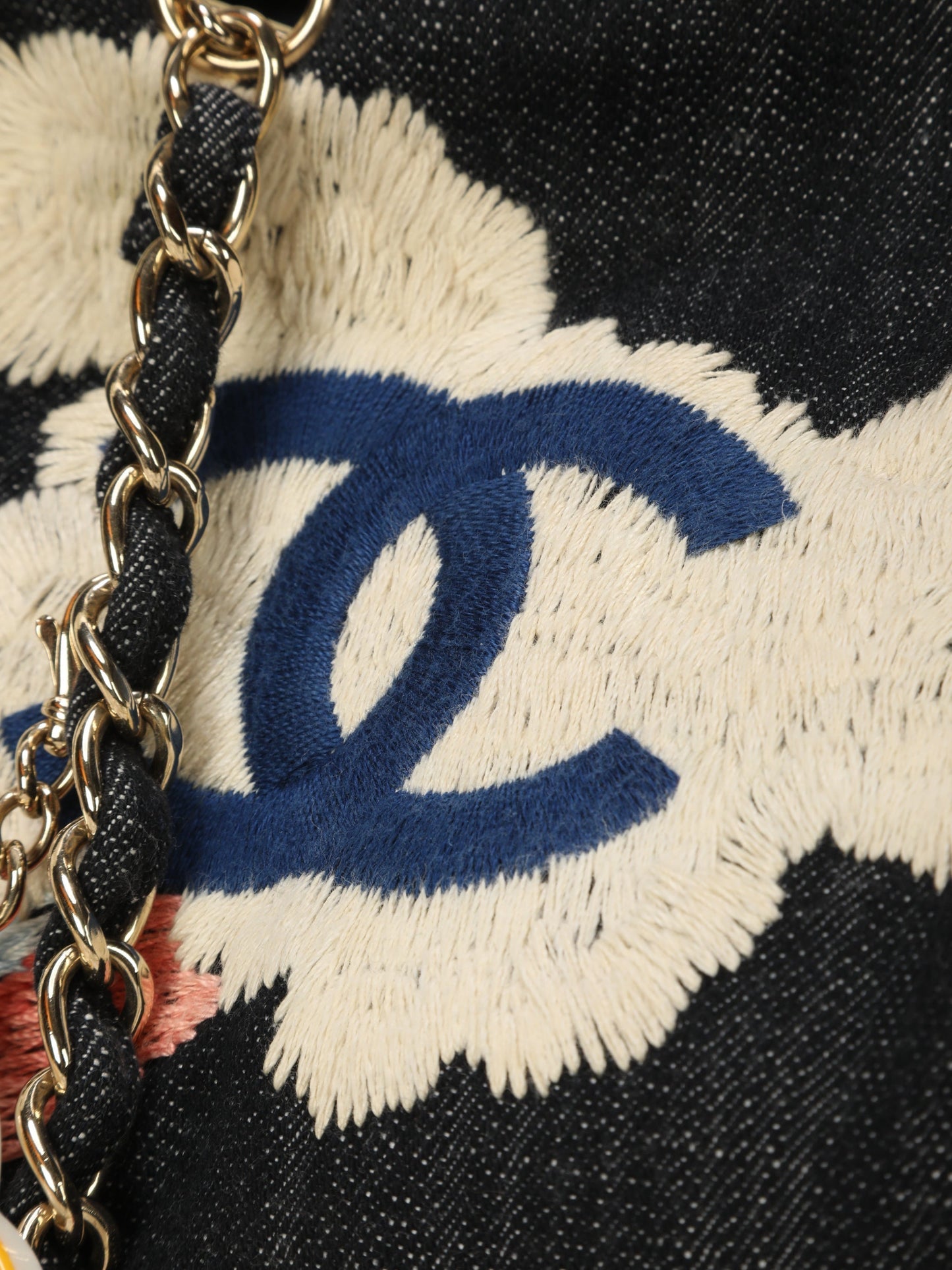 Extremely Rare Limited Edition Chanel Denim Embroidered Tote