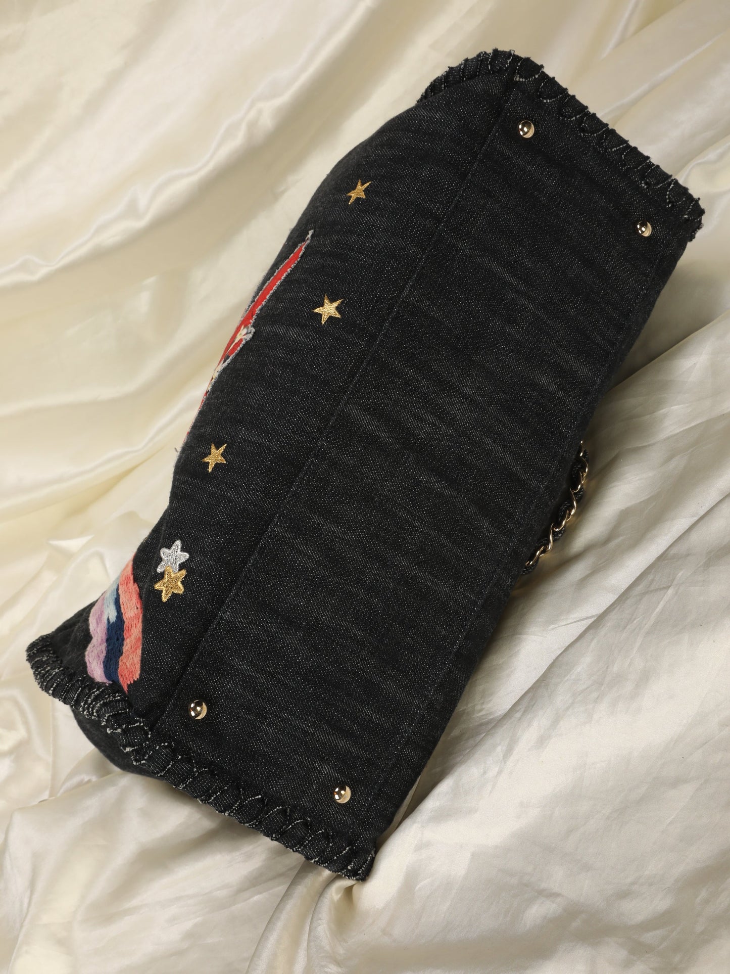 Extremely Rare Limited Edition Chanel Denim Embroidered Tote