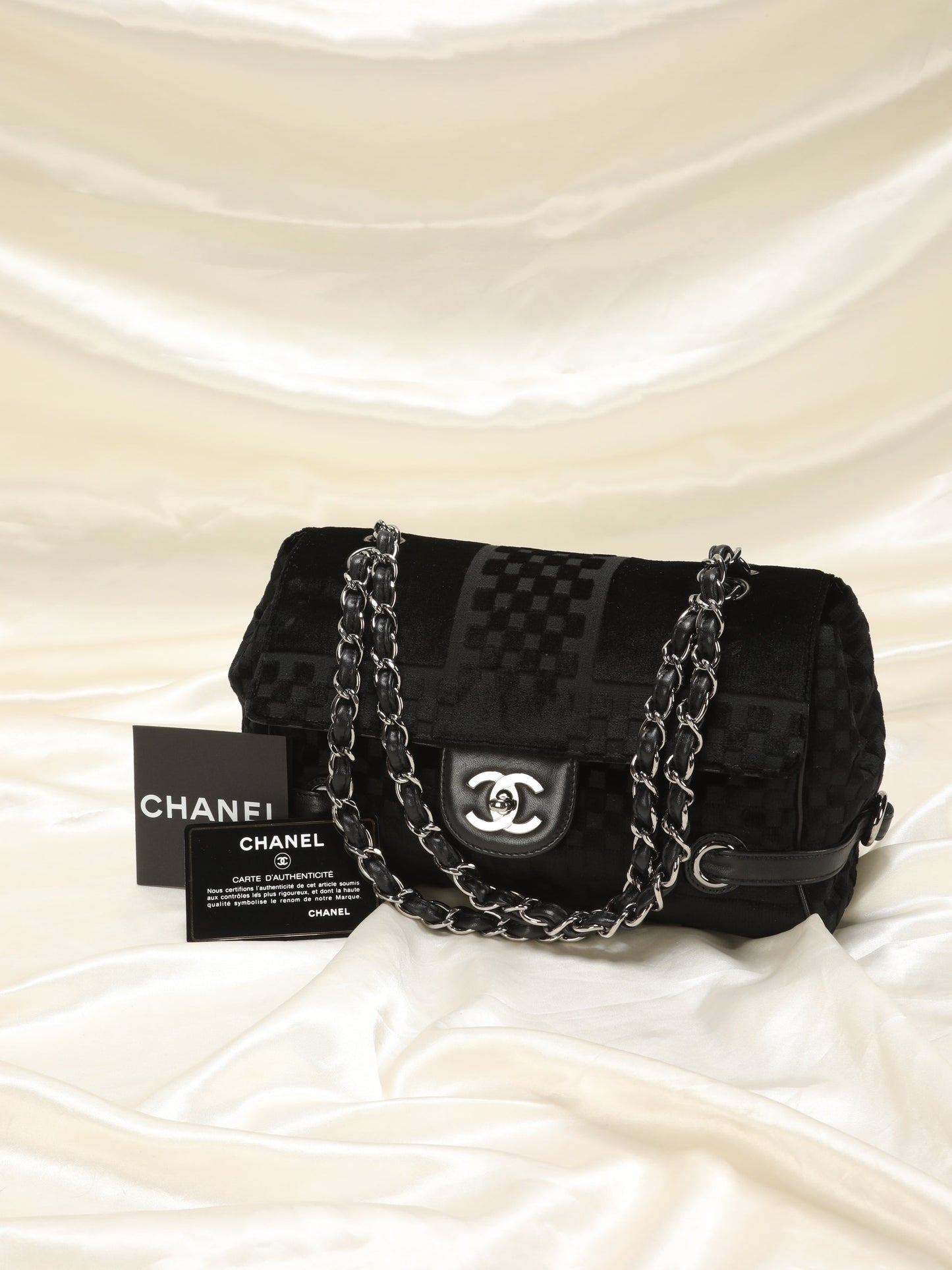 Chanel Velvet Checkered Chain Flap Bag
