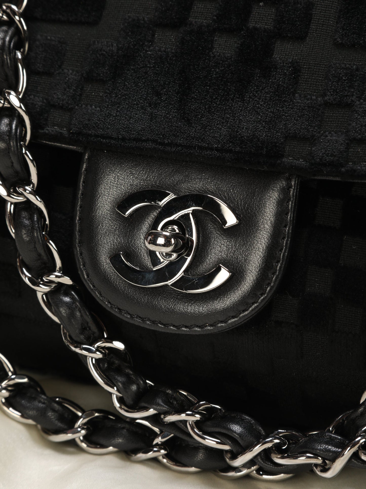 Chanel Velvet Checkered Chain Flap Bag