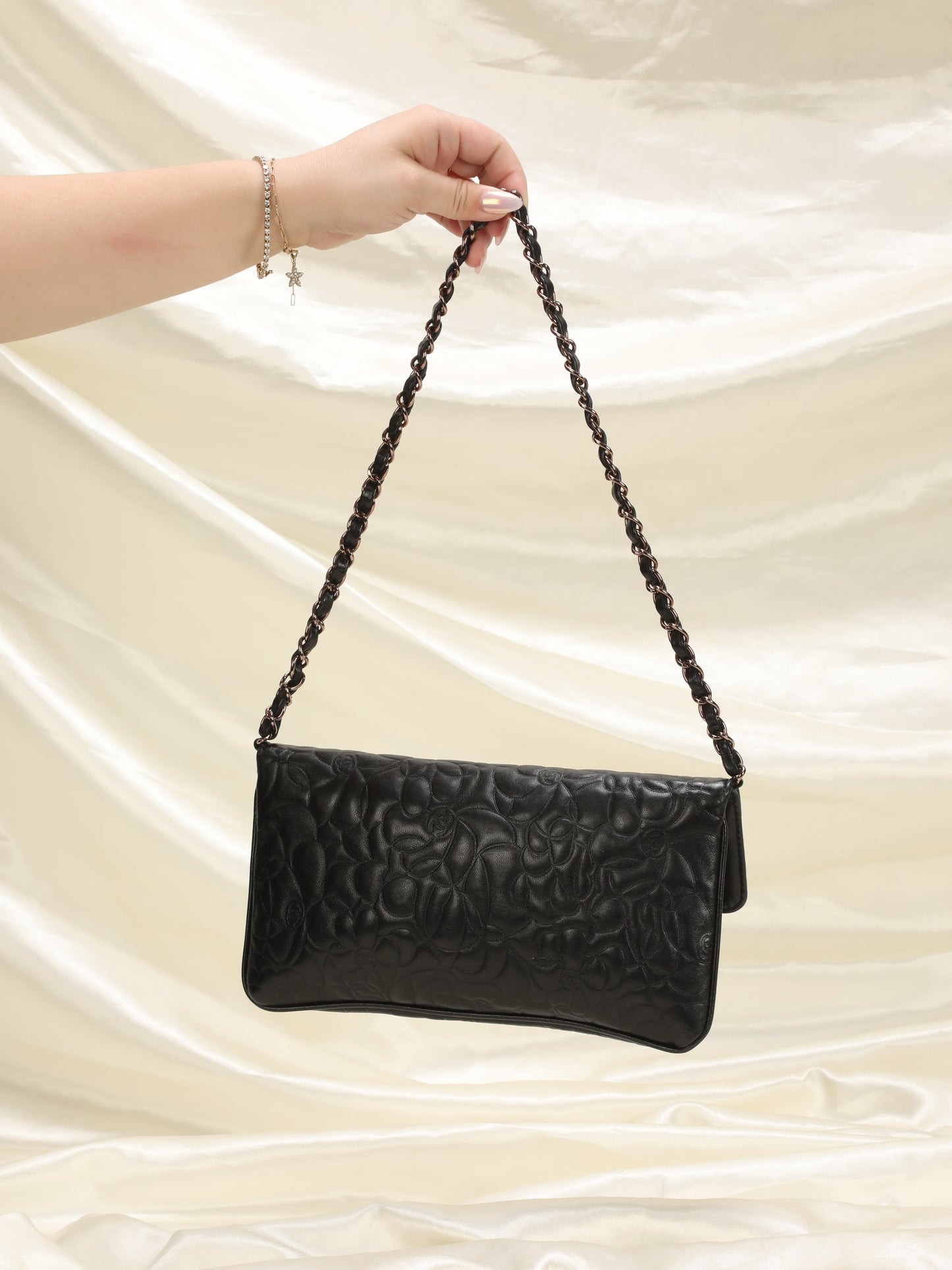 Extremely Rare Chanel Rose Gold Lambskin Camellia Flap Bag