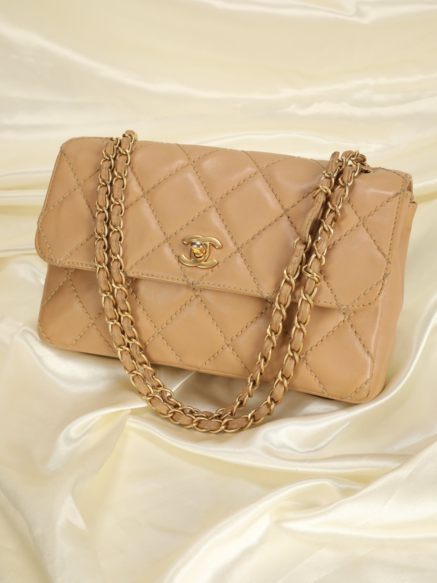 Chanel Beige Stitch Flap Bag