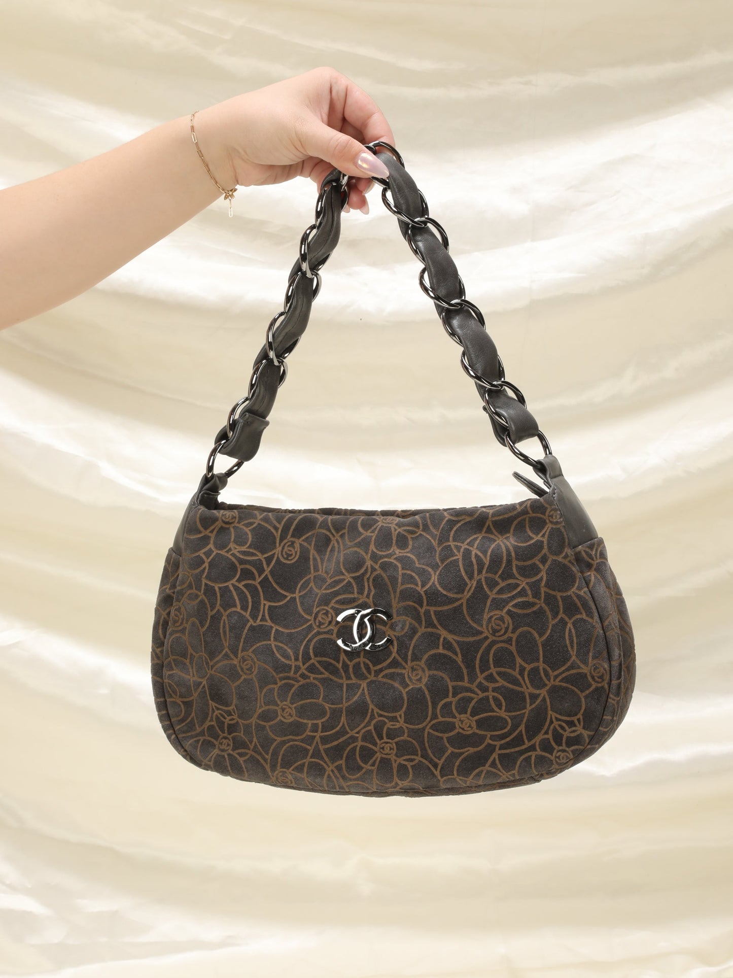 Chanel Camellia Suede Shoulder Bag