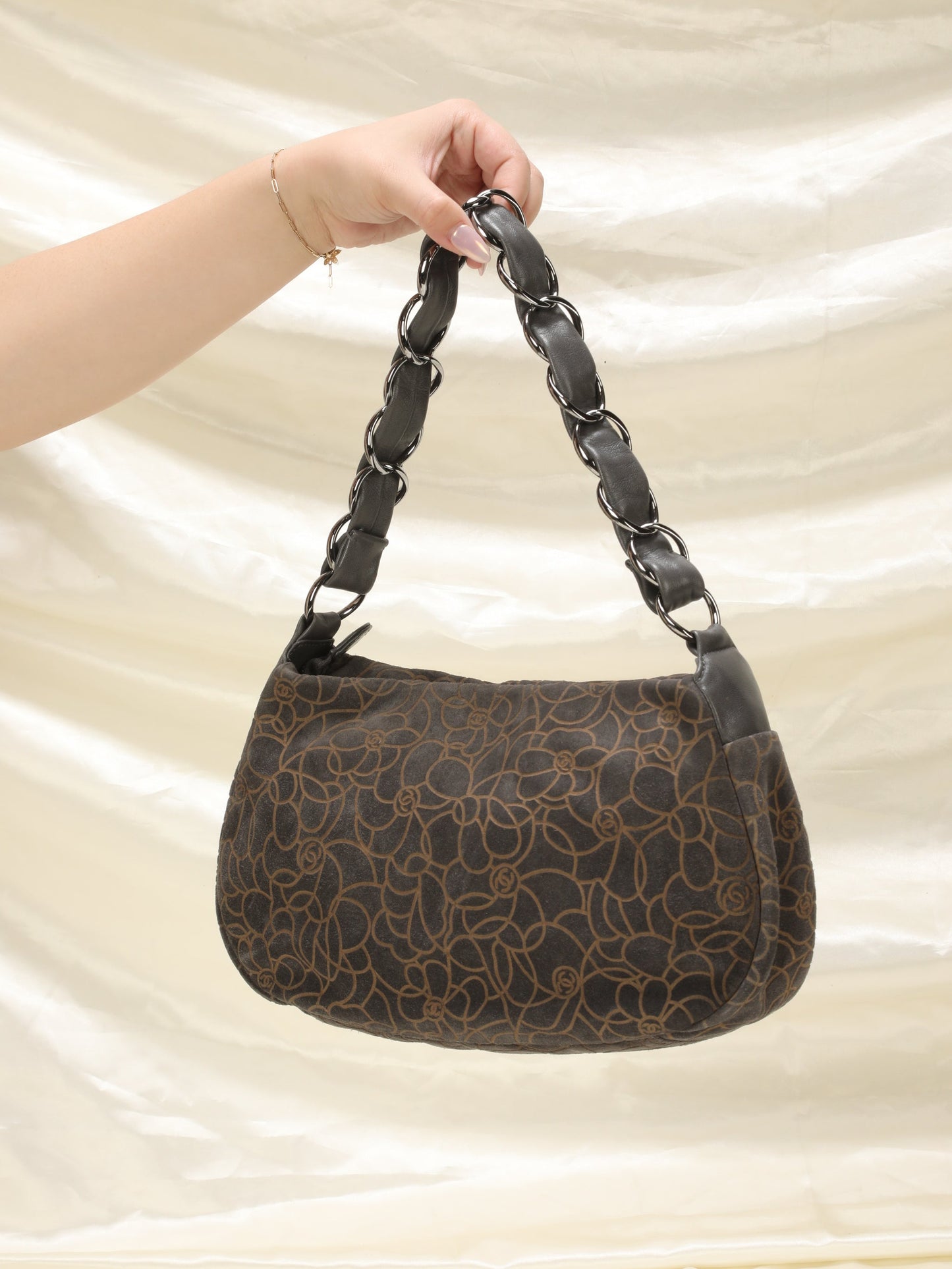 Chanel Camellia Suede Shoulder Bag