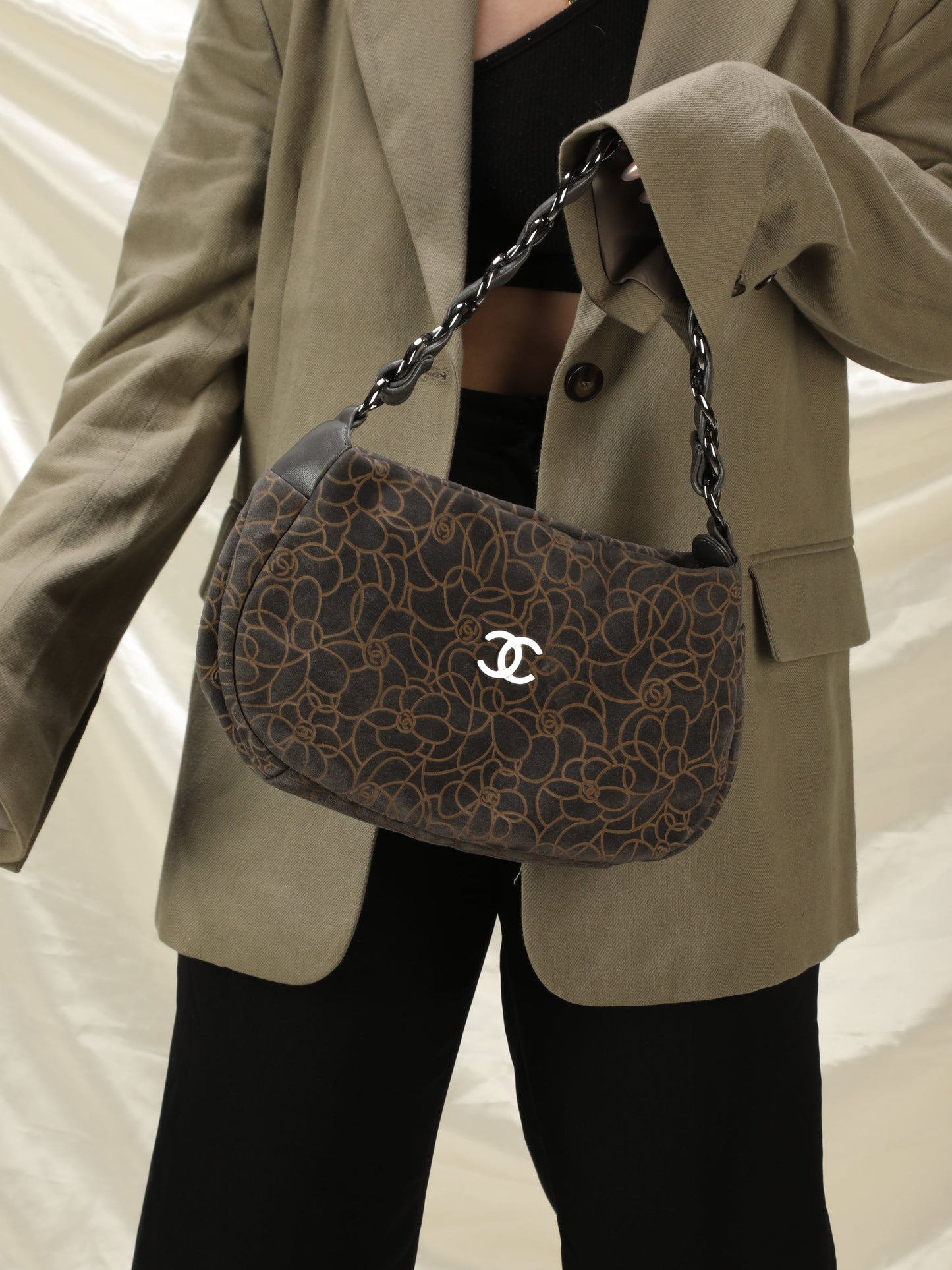 Chanel Camellia Suede Shoulder Bag