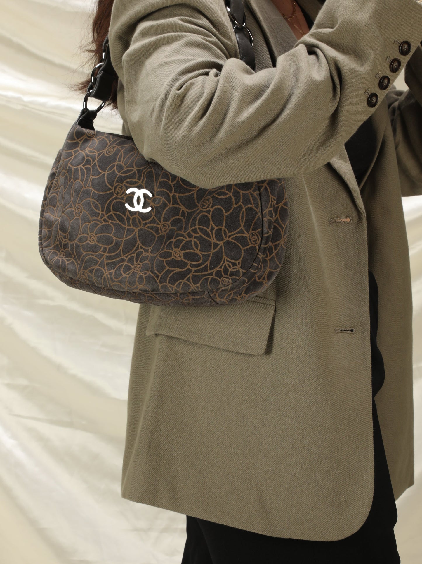 Chanel Camellia Suede Shoulder Bag