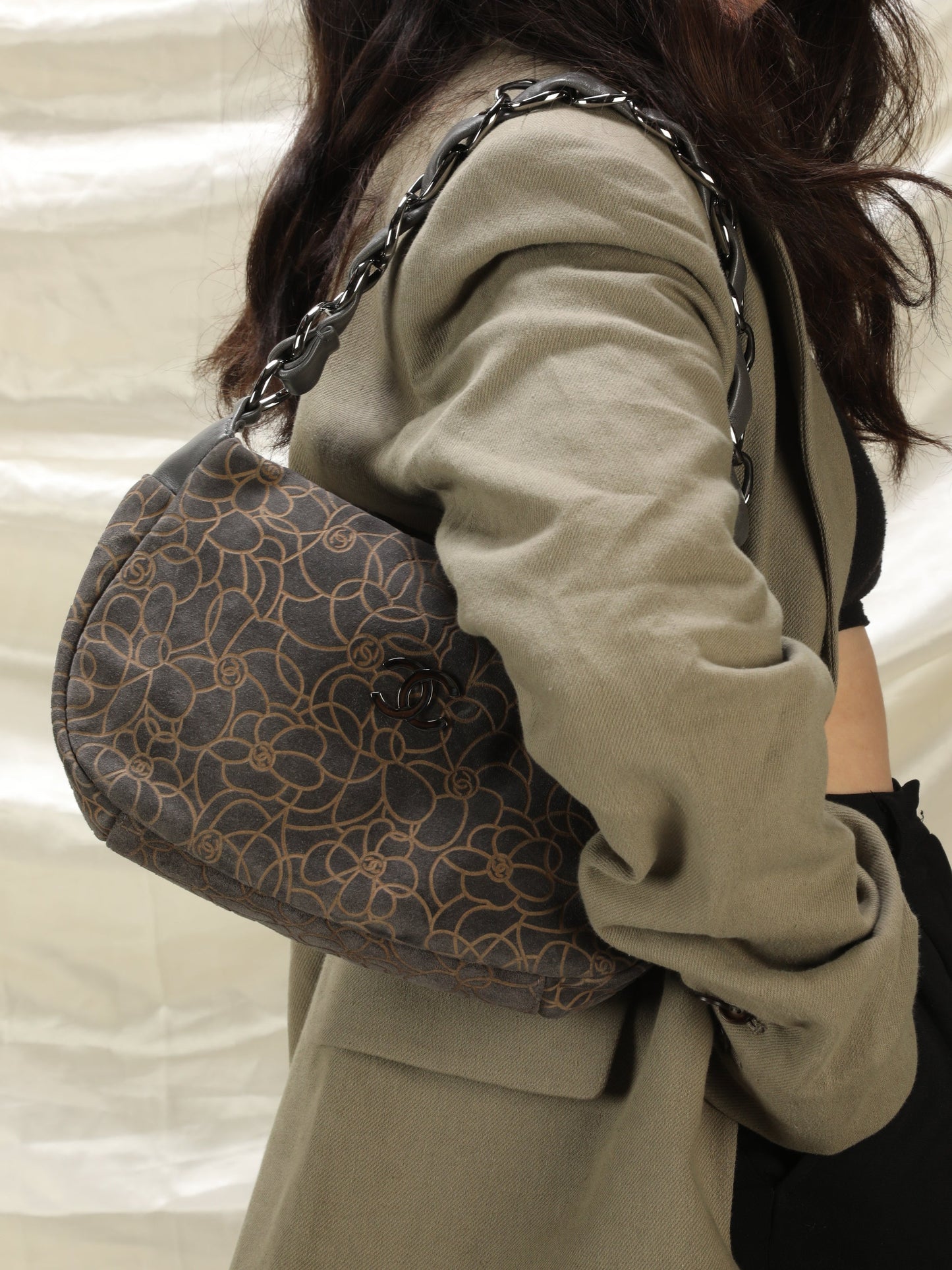 Chanel Camellia Suede Shoulder Bag