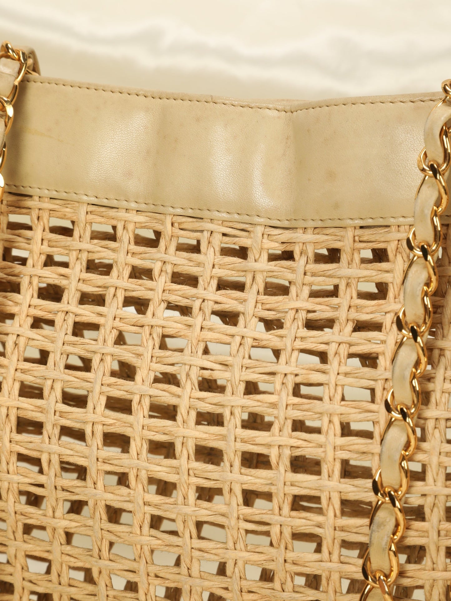 Extremely Rare Chanel Raffia & Lambskin Logo Tote