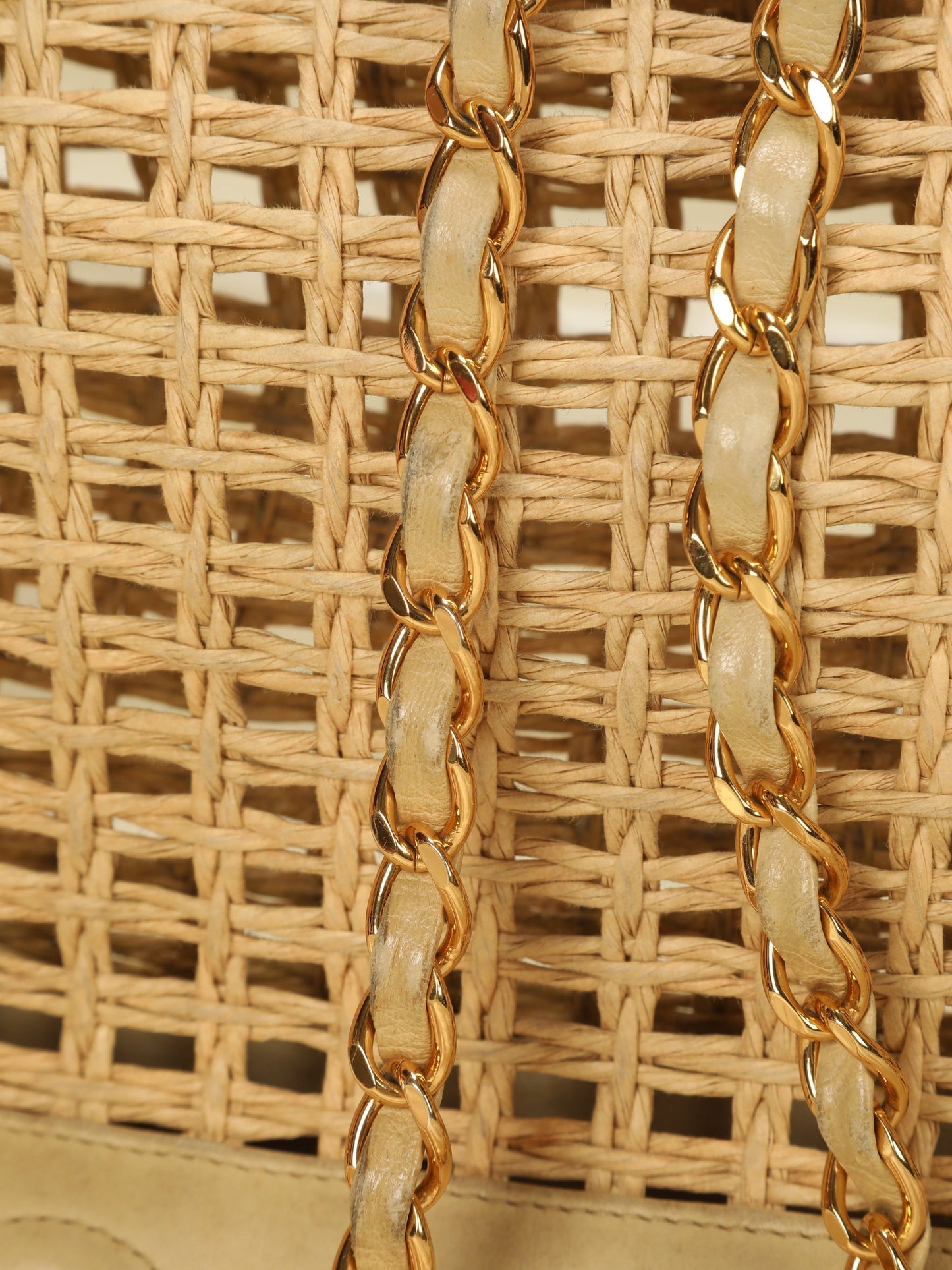 Extremely Rare Chanel Raffia & Lambskin Logo Tote