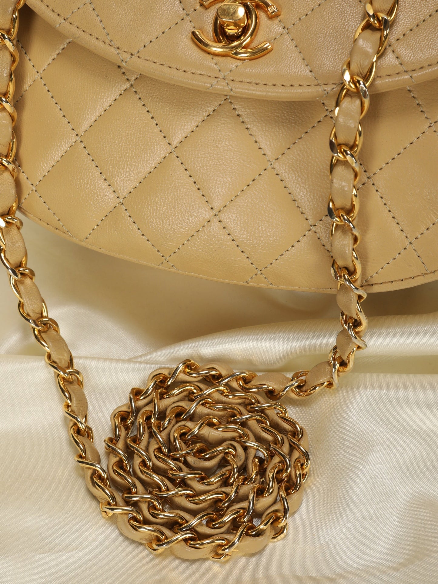 Chanel Round Beige Quilted Turnlock