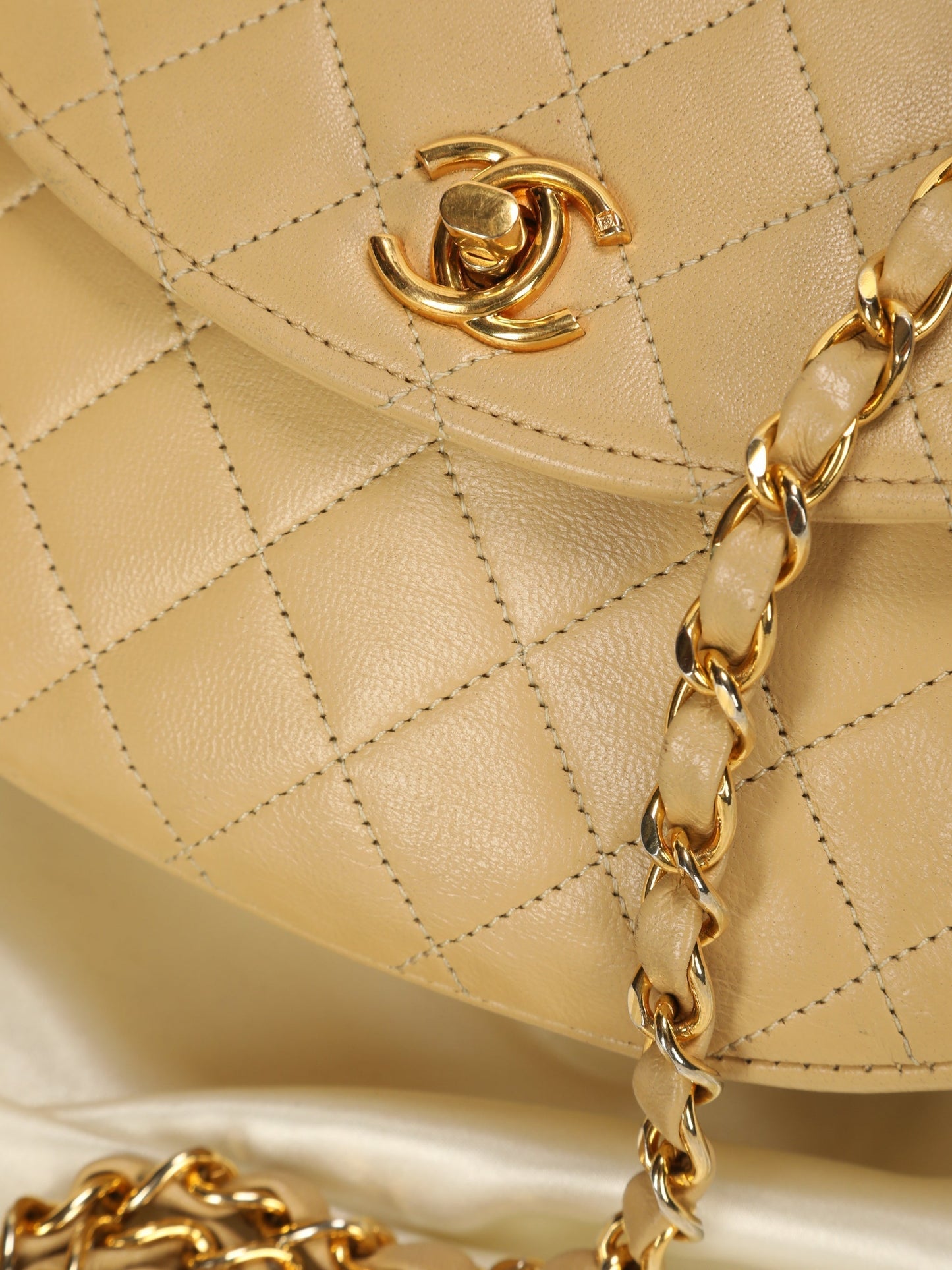 Chanel Round Beige Quilted Turnlock