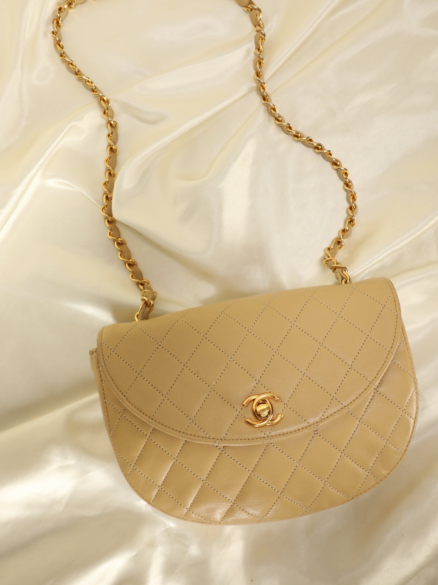 Chanel Round Beige Quilted Turnlock
