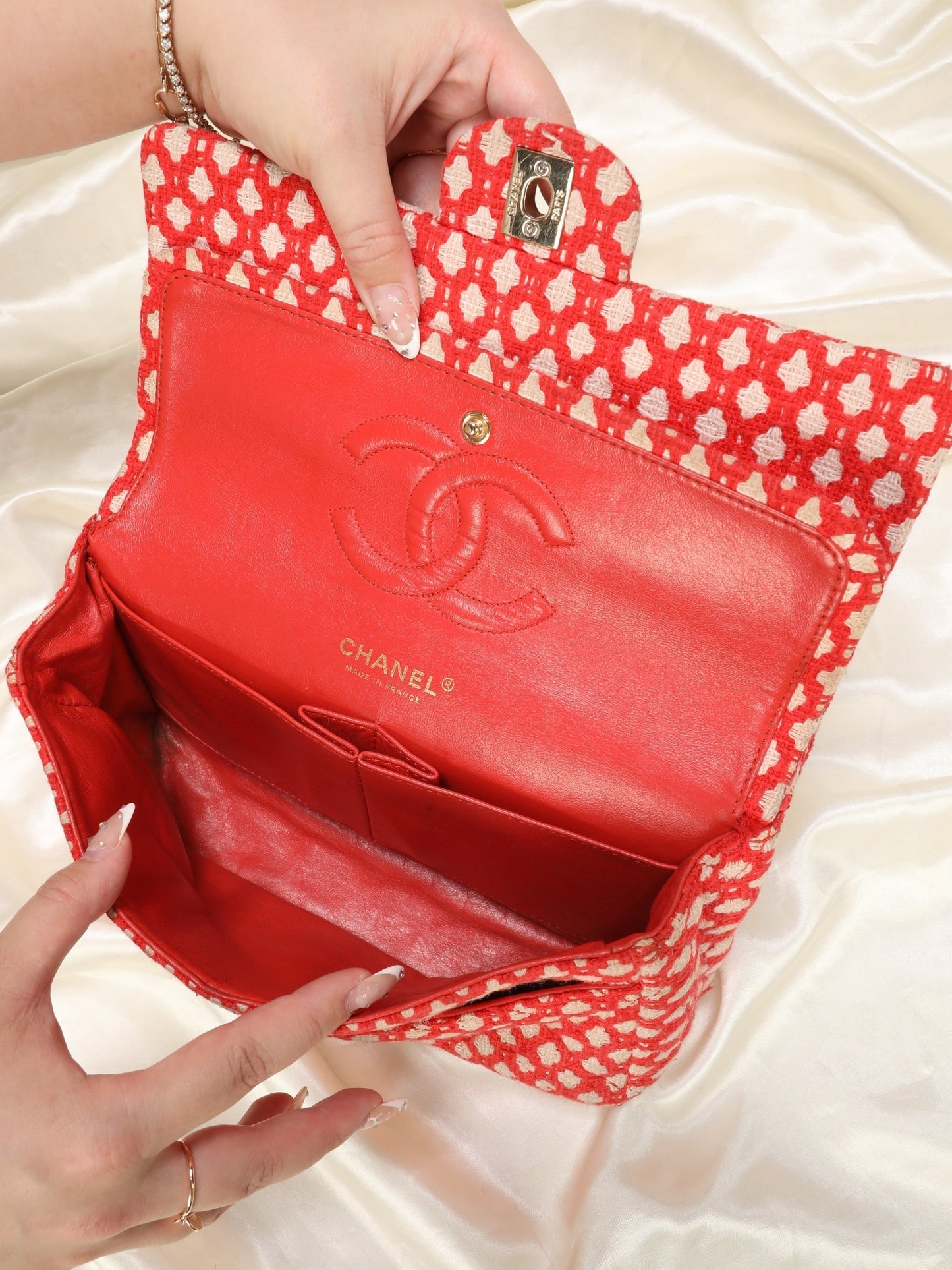 Chanel Red Tweed Double Flap Bag