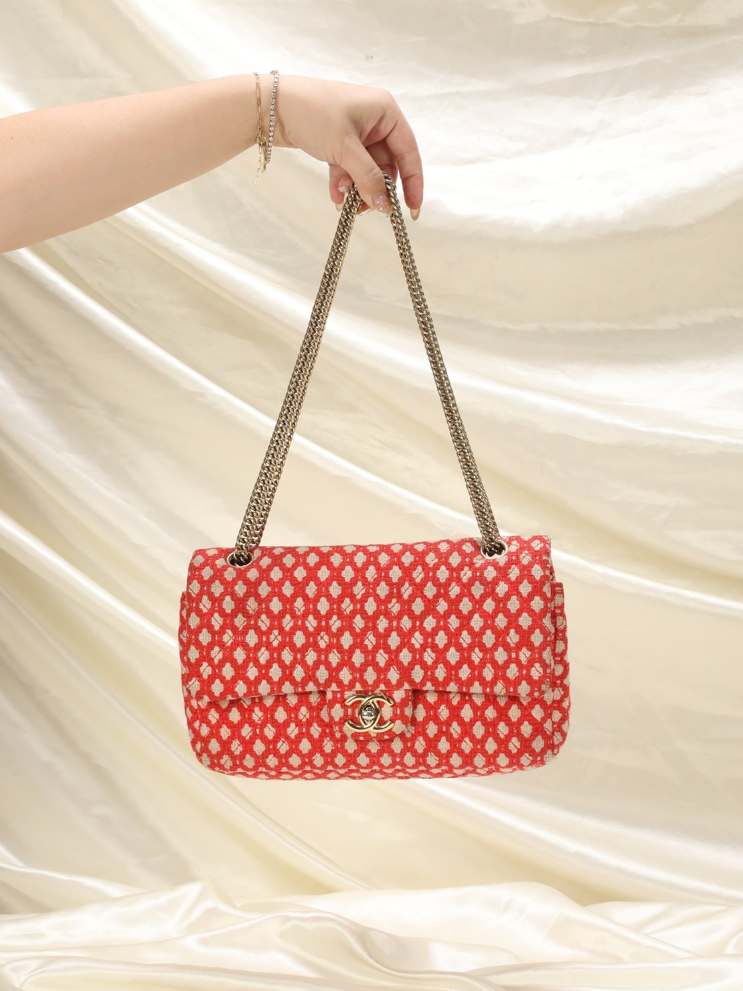 Chanel Red Tweed Double Flap Bag