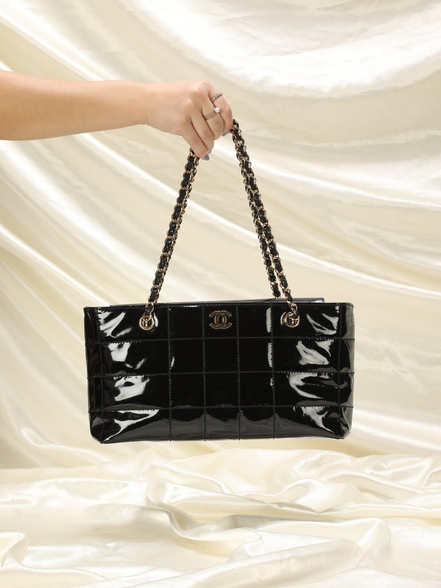 Chanel Patent Square Quilted Chain Tote