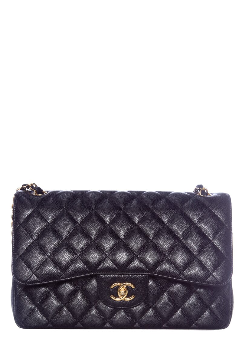 Chanel Black Caviar Classic Jumbo Double Flap GHW Handbag