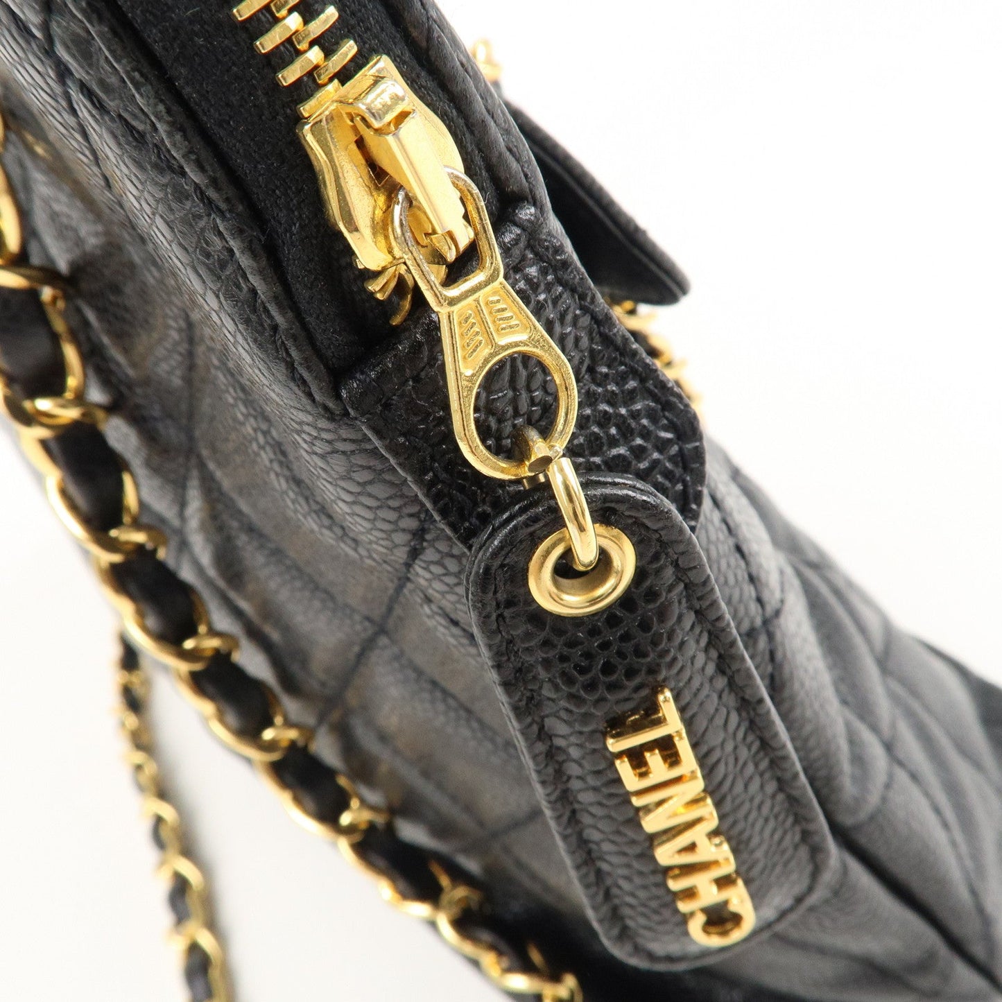 CHANEL Matelasse Caviar Skin Chain Tote Bag Shoulder Bag Black