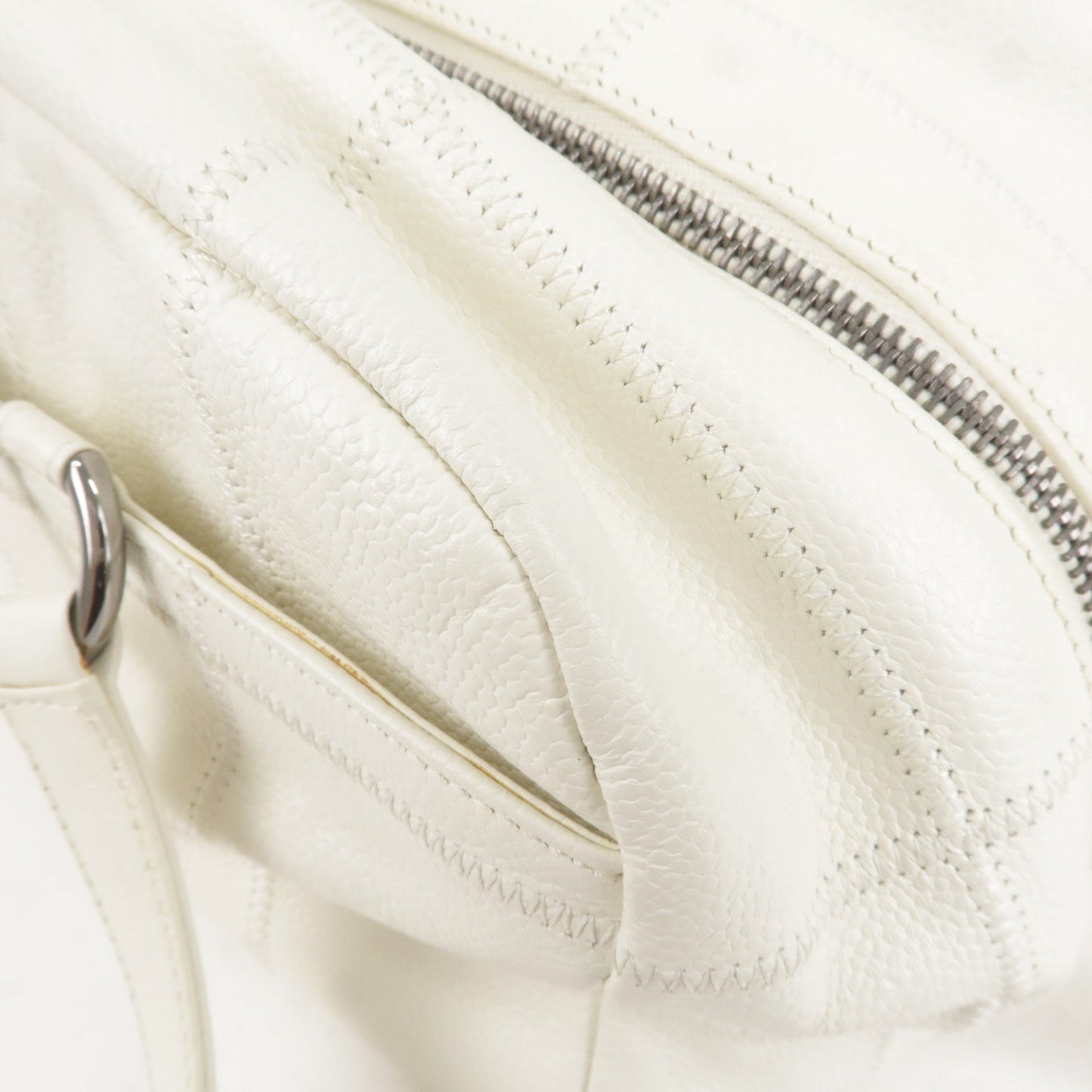 CHANEL Chocolate Bar Caviar Skin Mini Boston Bag White A26135