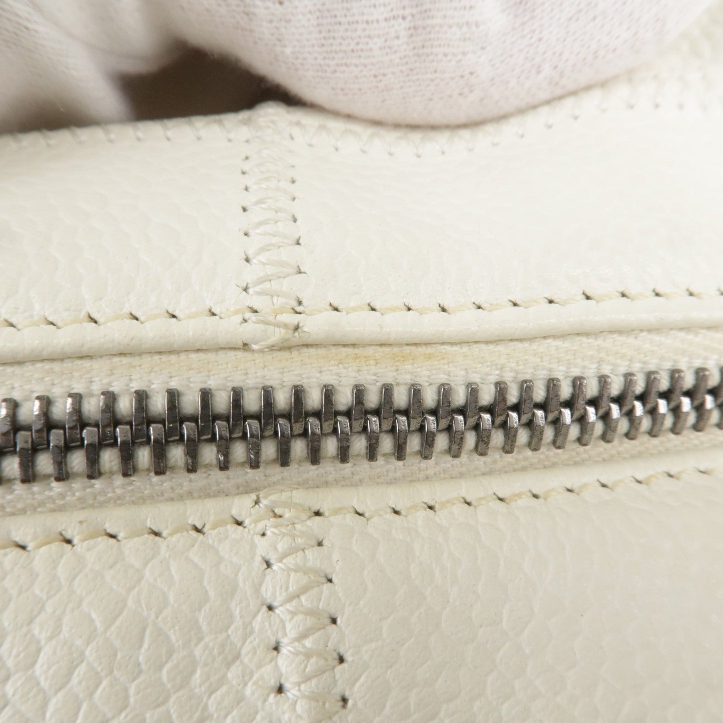 CHANEL Chocolate Bar Caviar Skin Mini Boston Bag White A26135