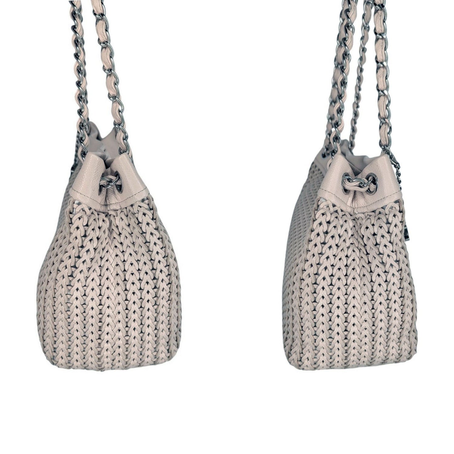 Chanel Vintage CC Charm Beige Woven Leather Tote