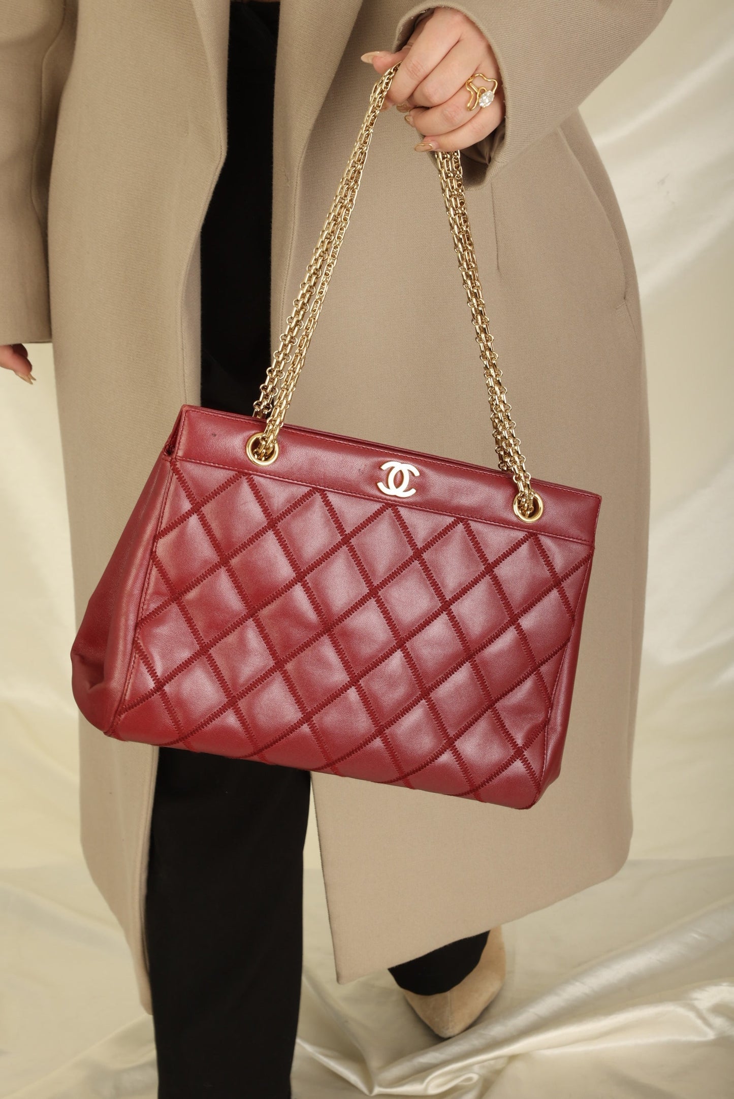Chanel Calfskin Chain Burgundy Tote