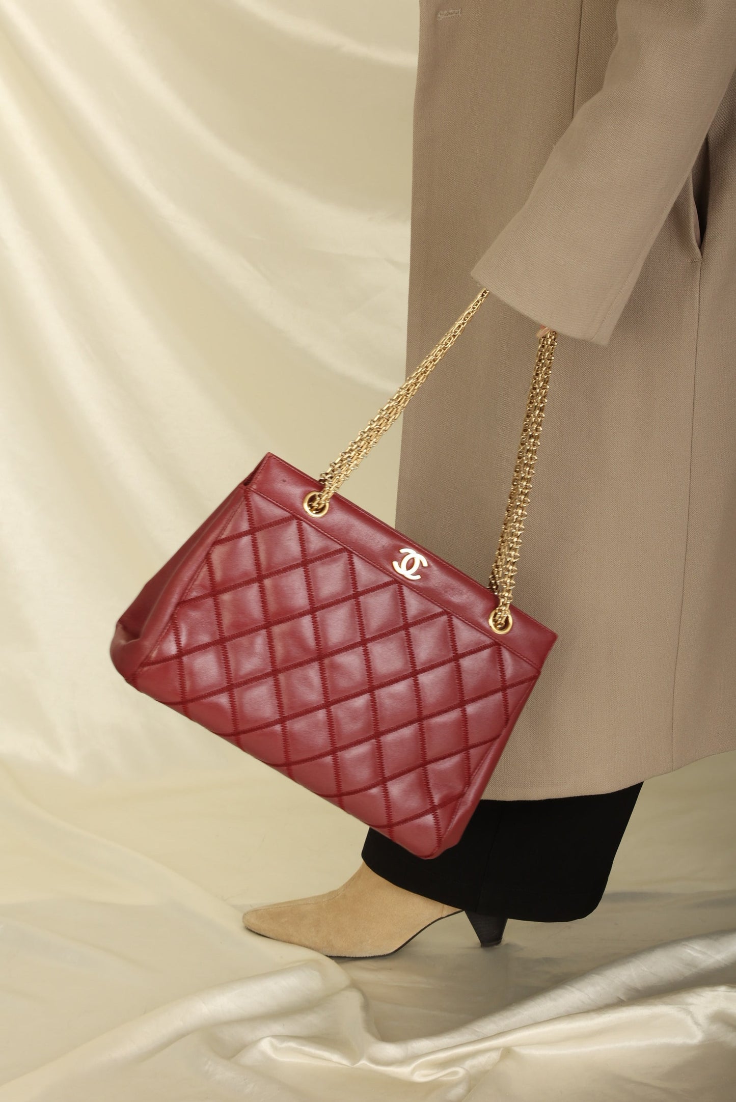 Chanel Calfskin Chain Burgundy Tote