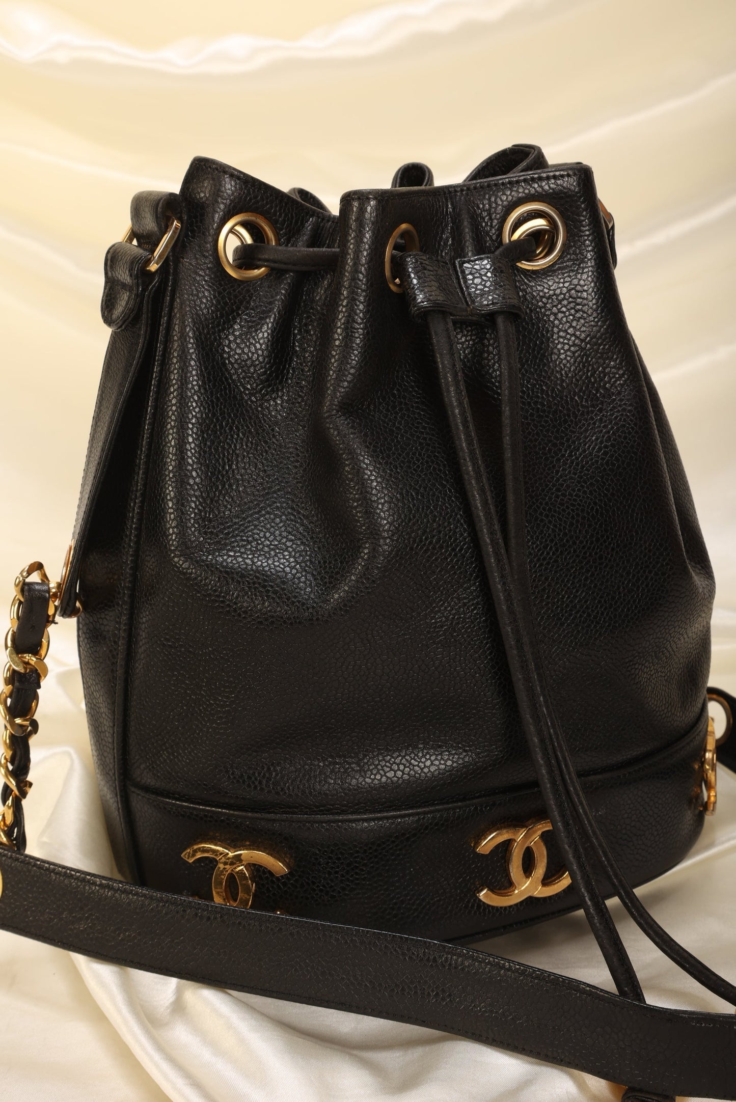 Chanel Caviar Logo Mini Bucket