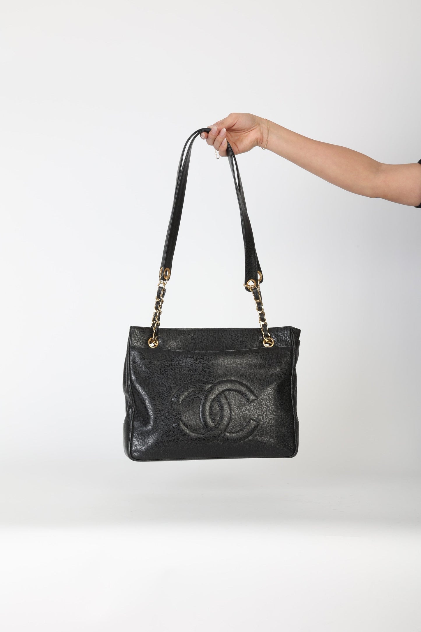 Chanel 1991 Double-Sided Caviar Turnlock Tote