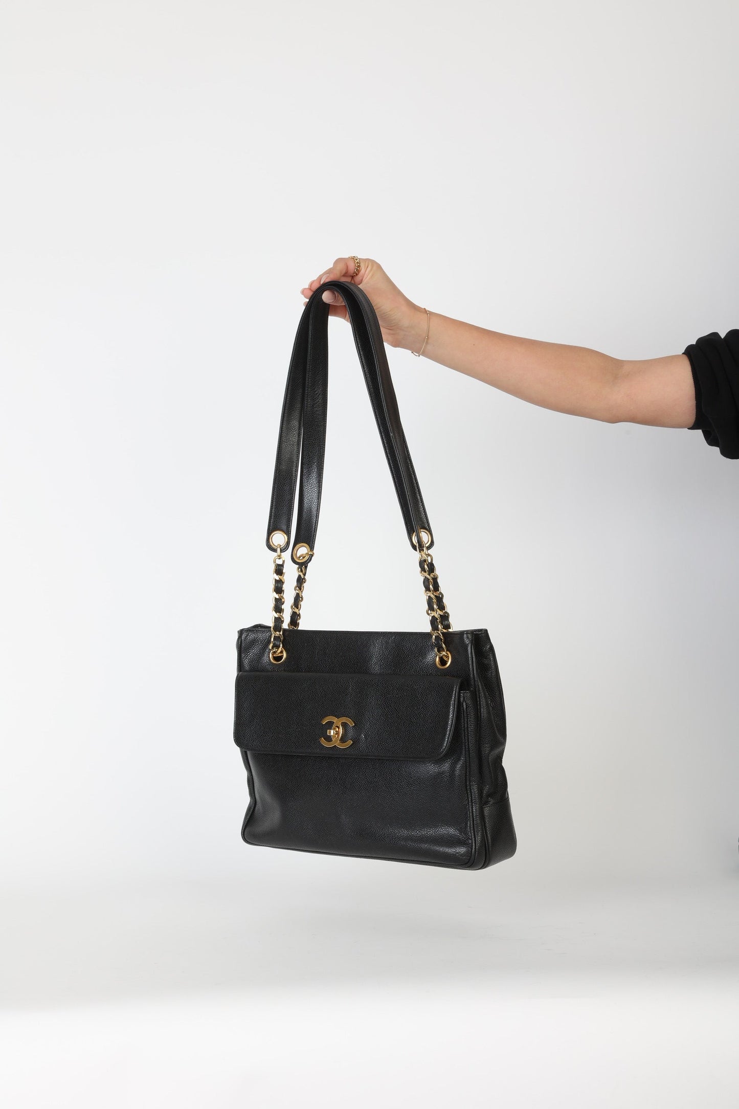 Chanel 1991 Double-Sided Caviar Turnlock Tote