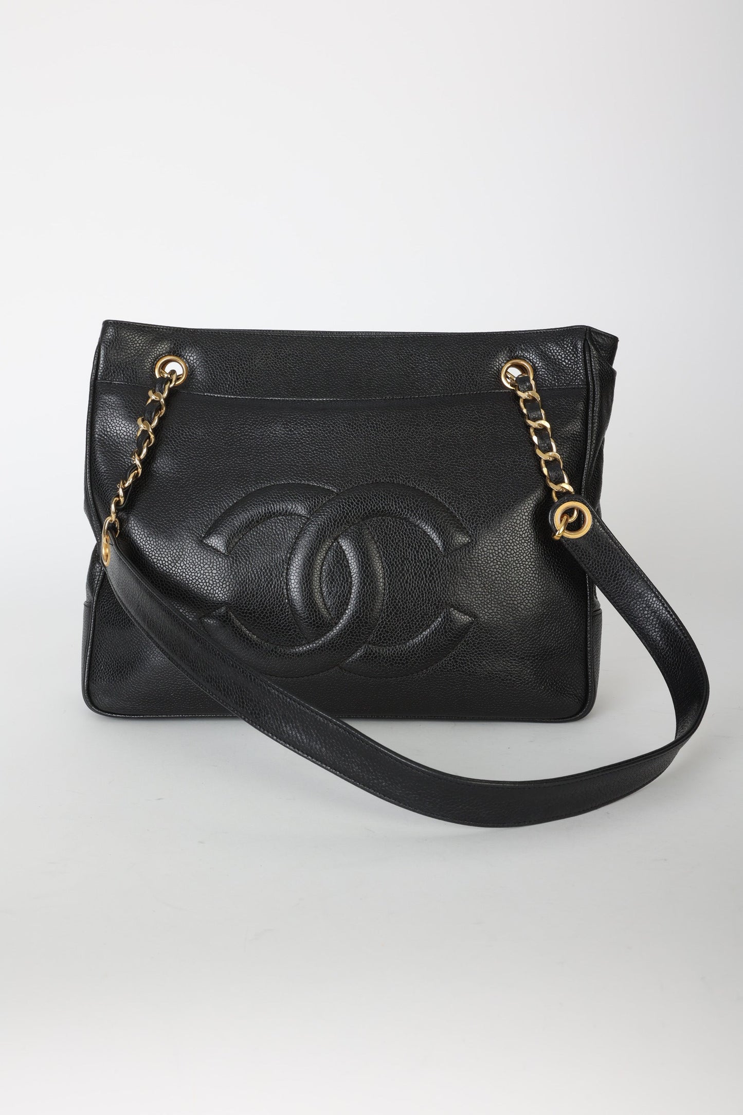 Chanel 1991 Double-Sided Caviar Turnlock Tote