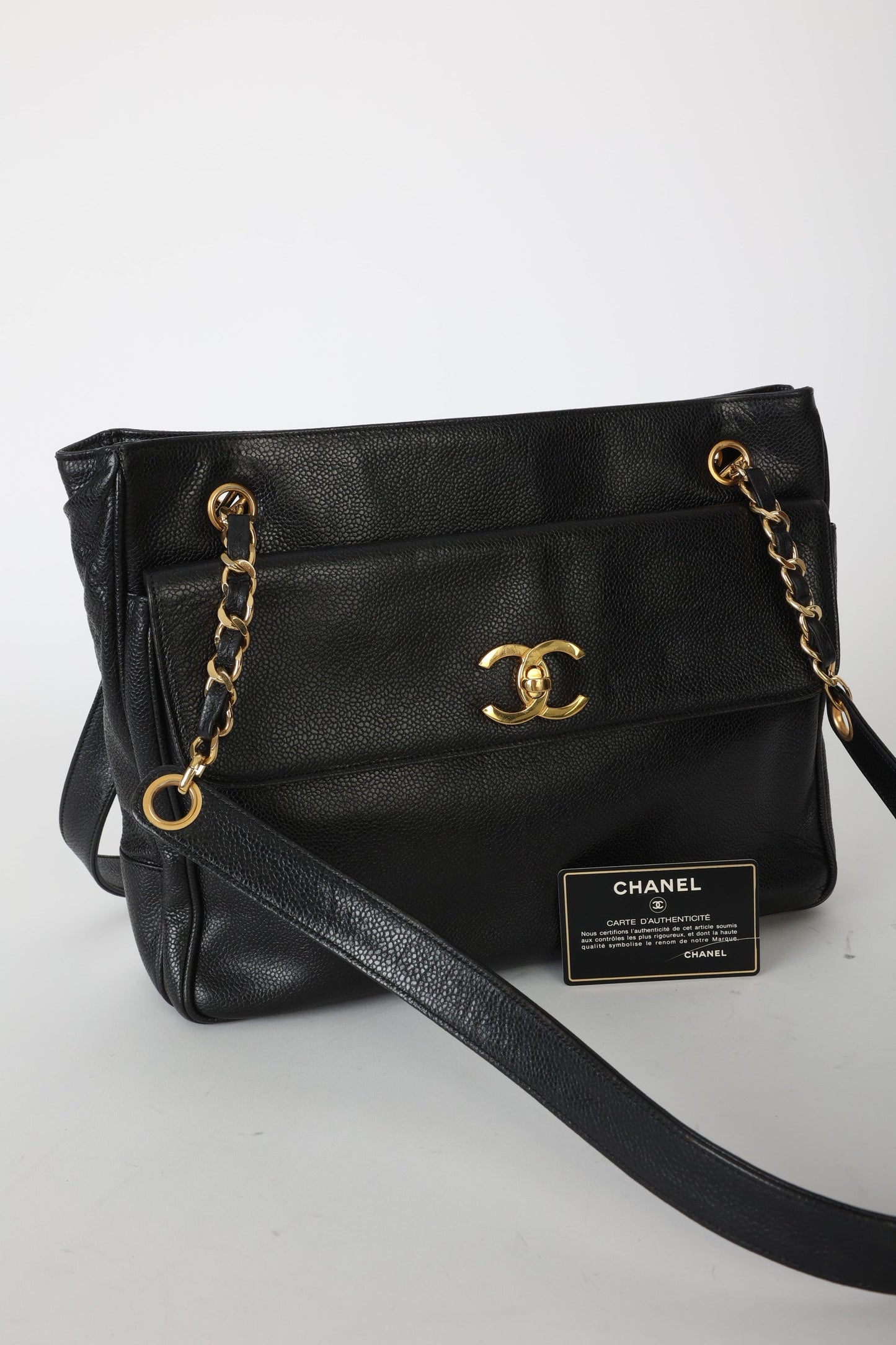 Chanel 1991 Double-Sided Caviar Turnlock Tote