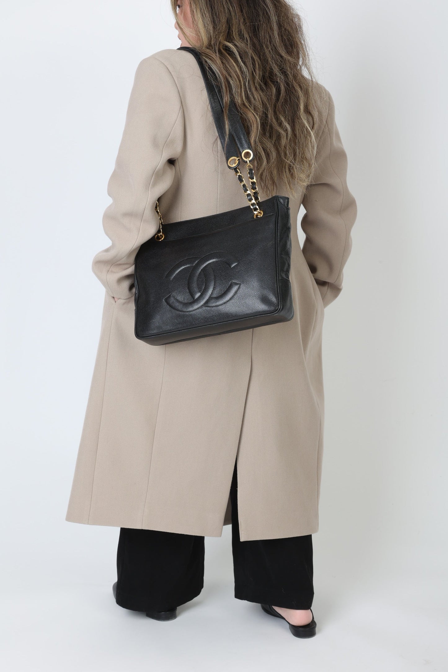 Chanel 1991 Double-Sided Caviar Turnlock Tote