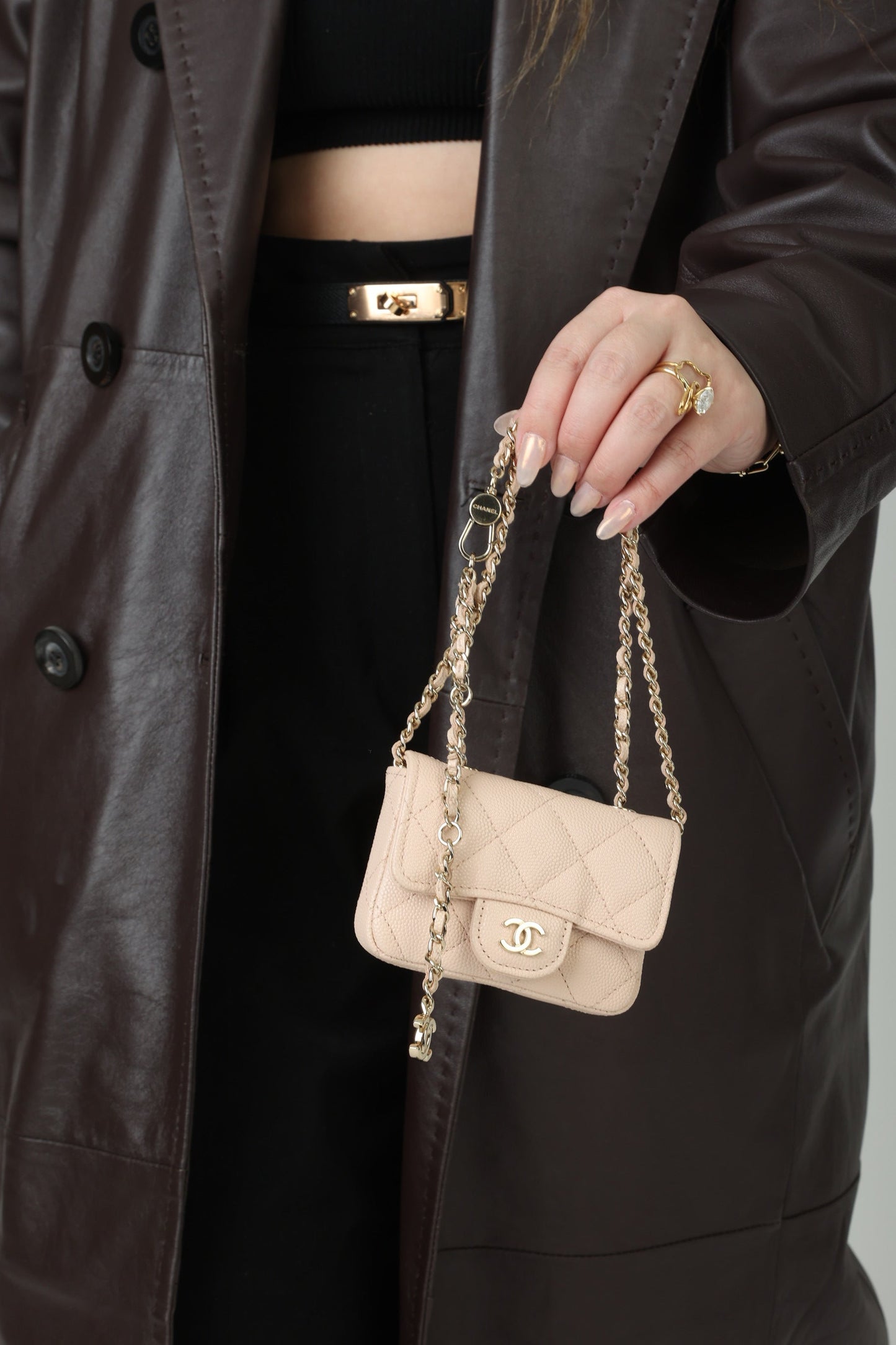 Chanel Caviar 22C Beige Cardholder Belt Bag