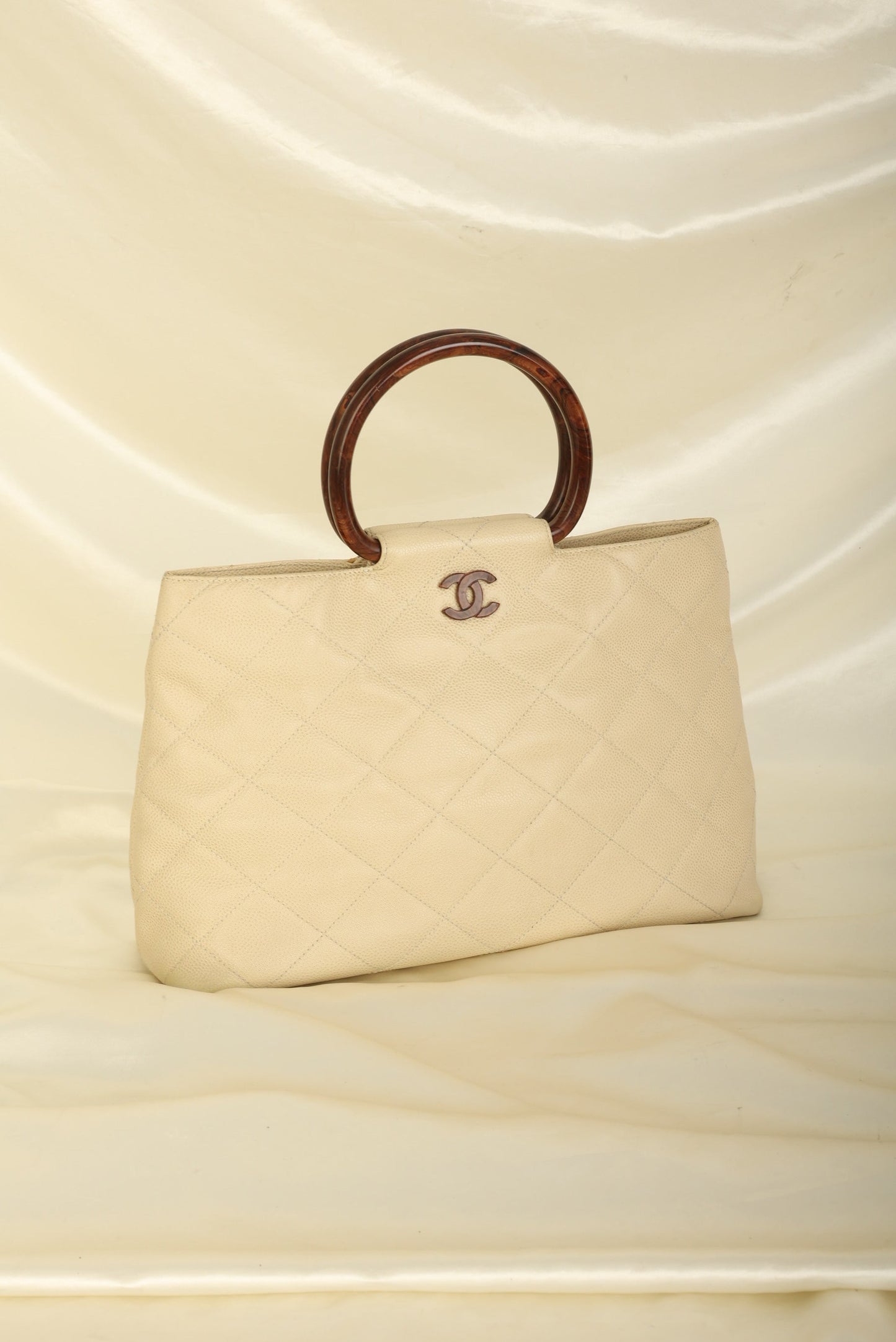 Chanel 2000 Caviar Wood Handle Tote