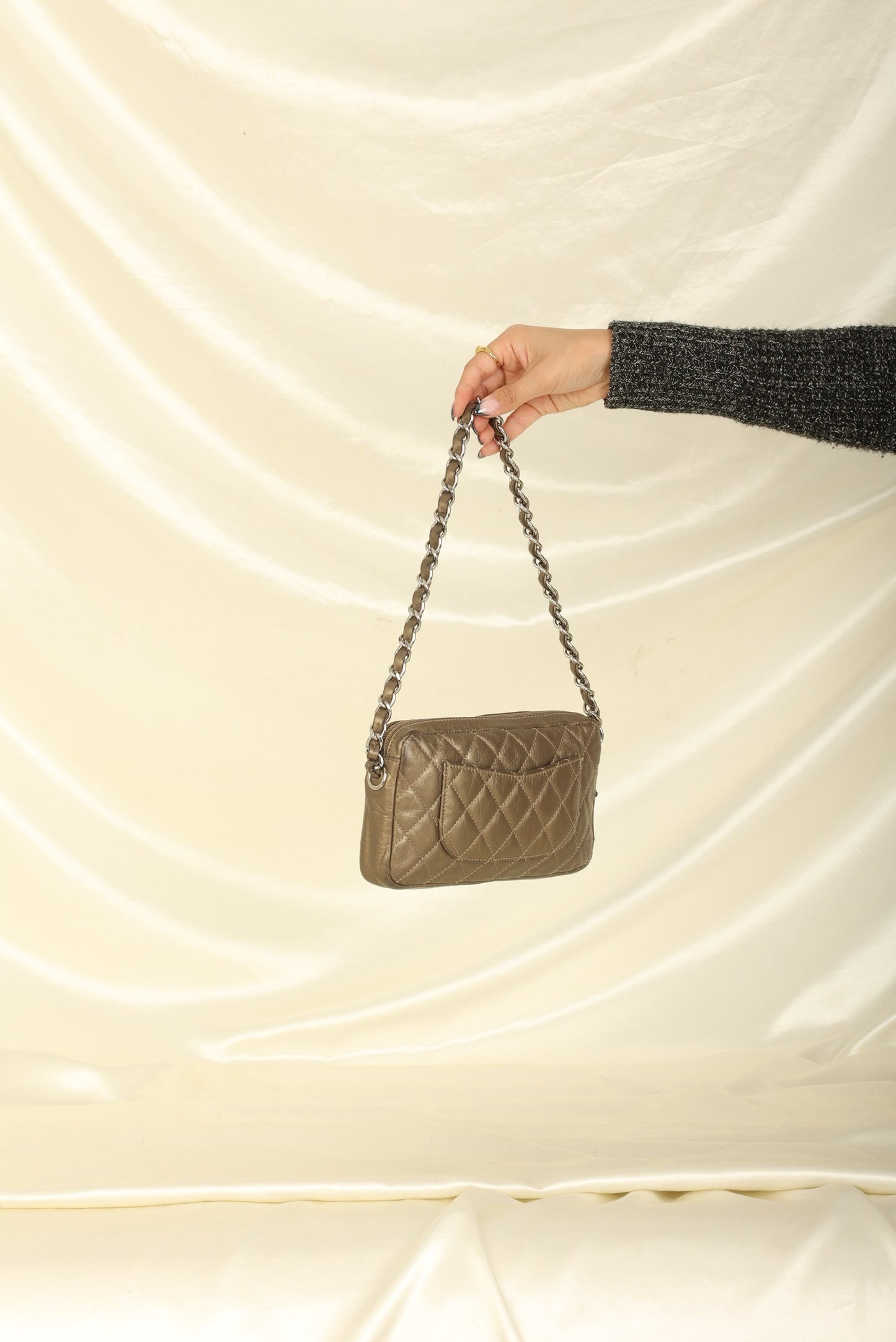 Chanel 2006 Calfskin Metallic Cambon Chain Pochette
