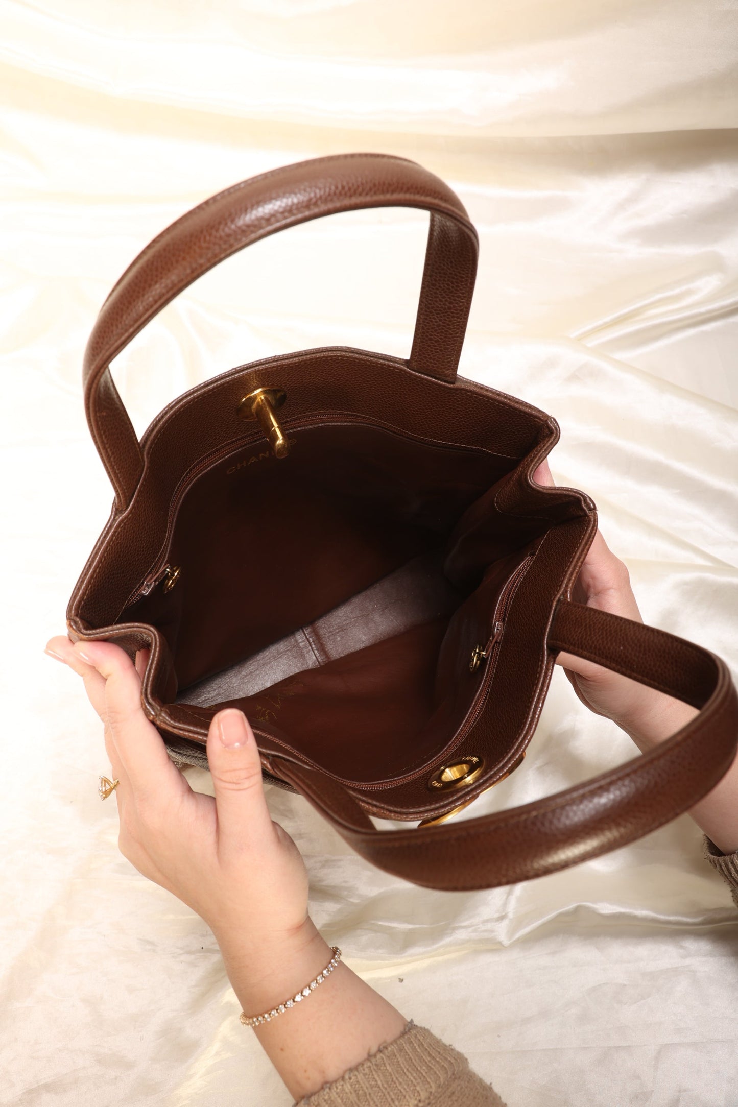 Extremely Rare Chanel Caviar XL Logo Turnlock Tote
