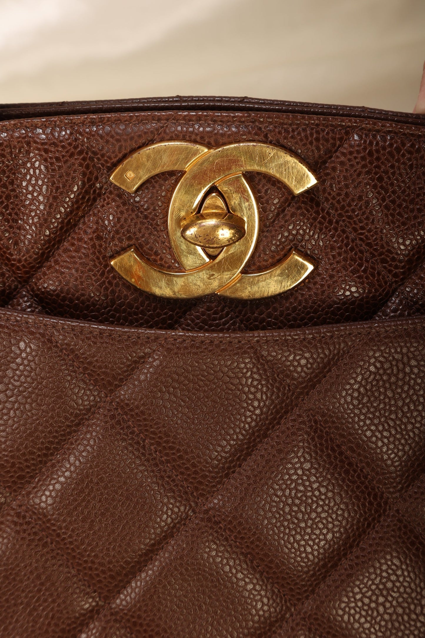 Extremely Rare Chanel Caviar XL Logo Turnlock Tote