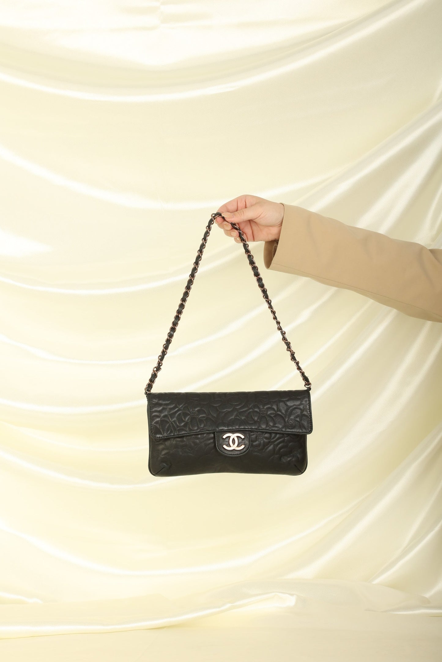 Extremely Rare Chanel Lambskin Camellia Pochette