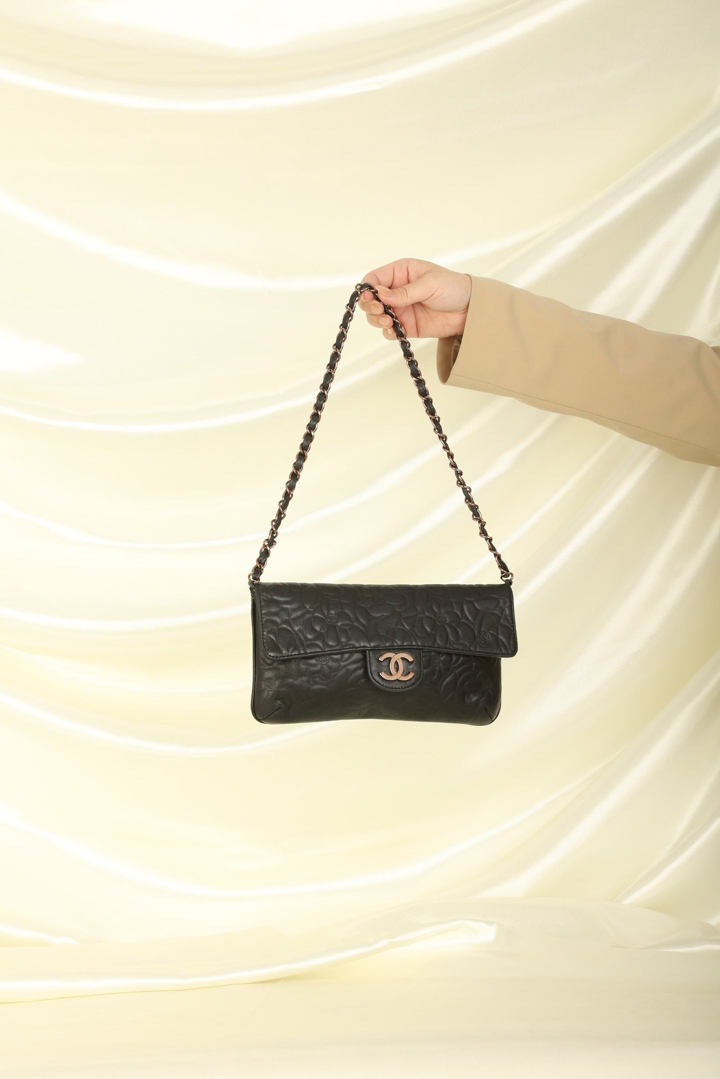 Extremely Rare Chanel Lambskin Camellia Pochette