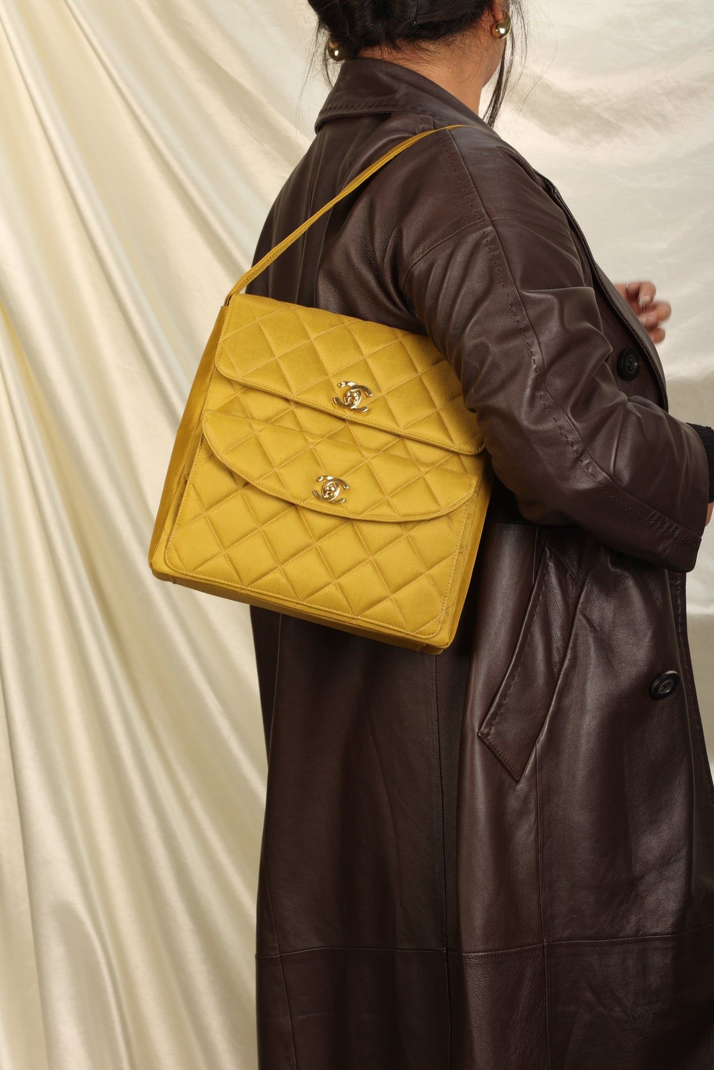 Extremely Rare Chanel Chartreuse Double Turnlock Bag