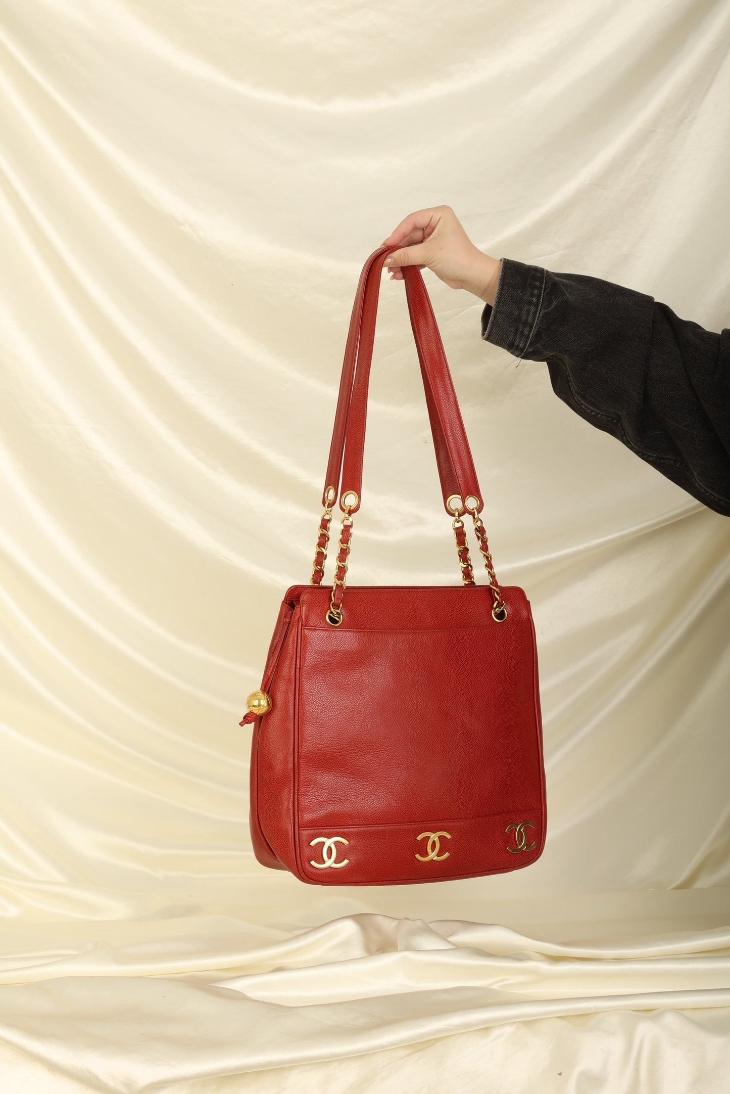 Chanel Caviar Red Logo Tote