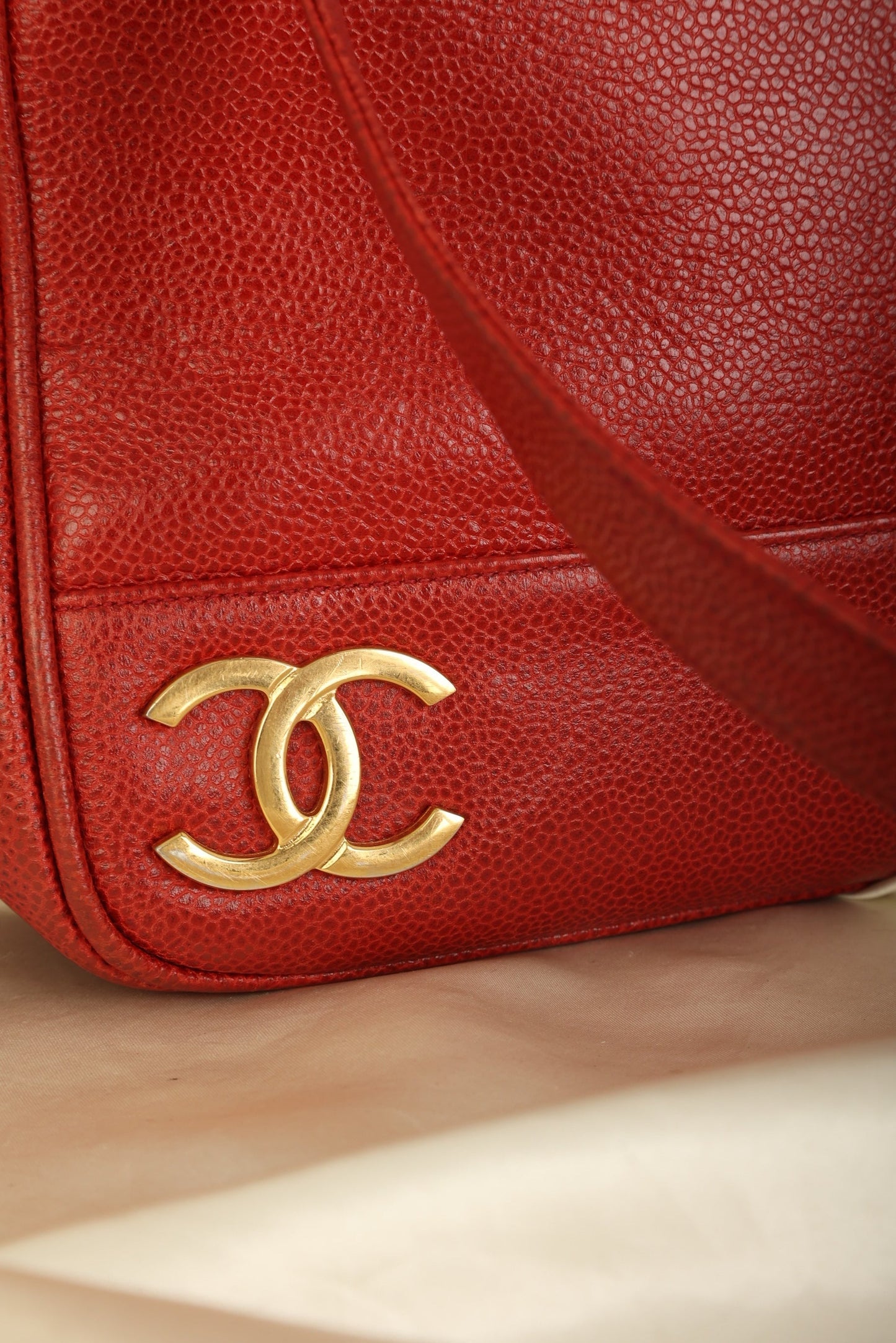 Chanel Caviar Red Logo Tote