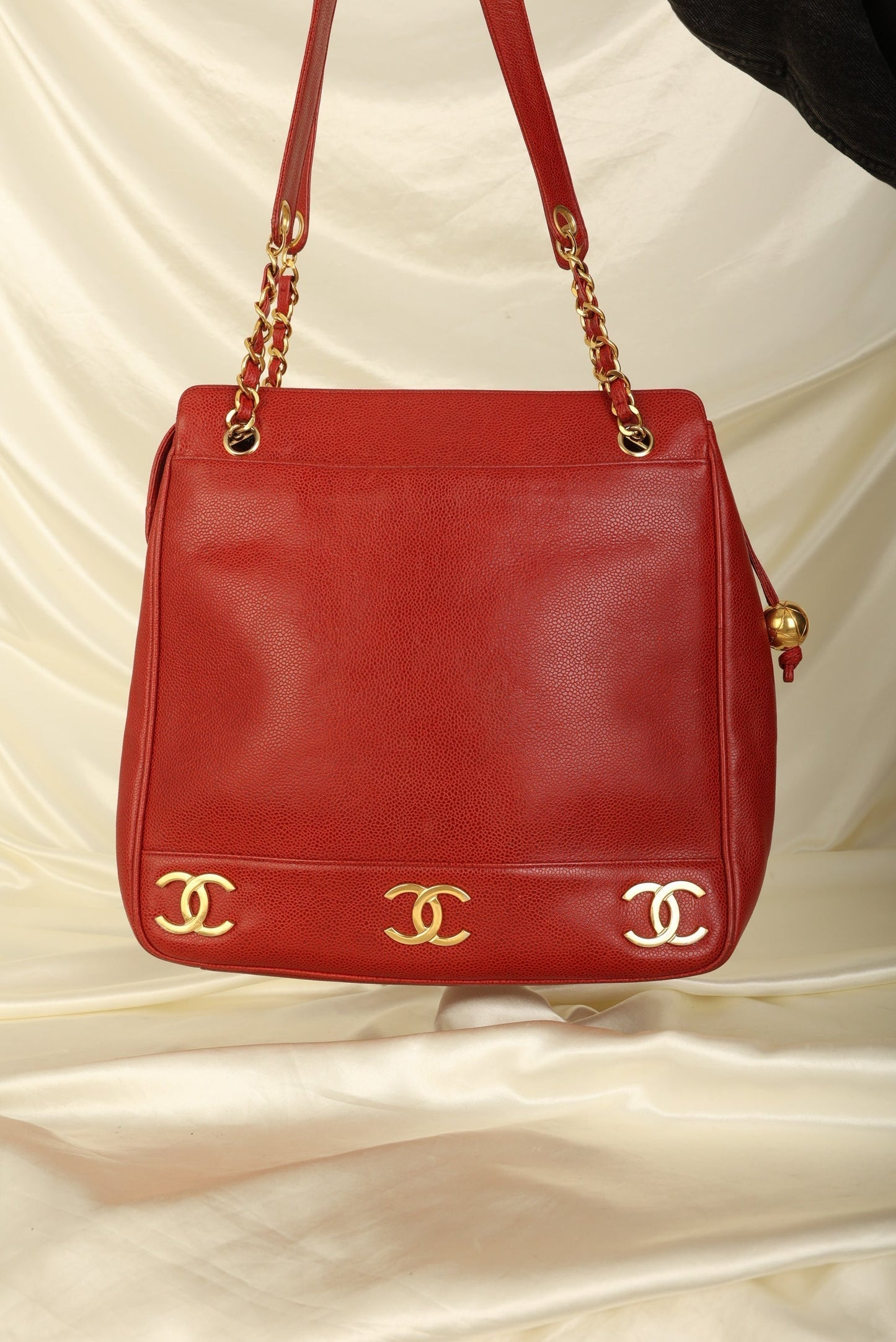 Chanel Caviar Red Logo Tote