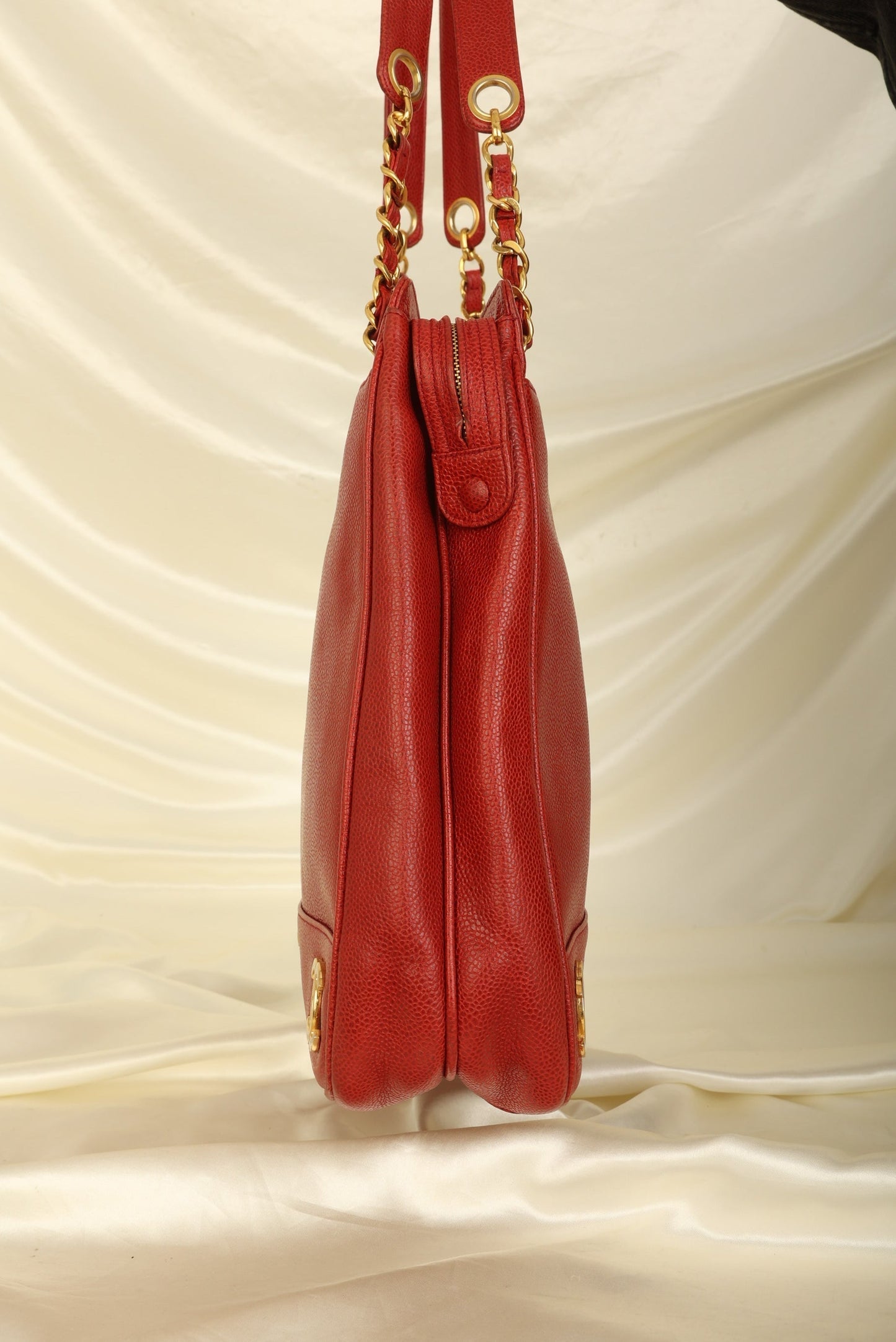 Chanel Caviar Red Logo Tote